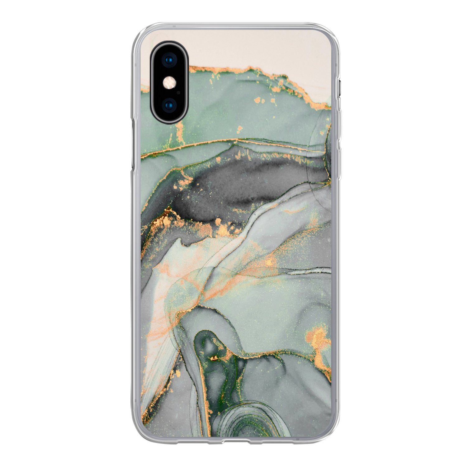 MuchoWow Handyhülle für Apple iPhone X Gold - Marmor - Grün - Luxus - Glitzer - Marmoropti, Smartphone-Bumper, Print, Handy Schutzhülle Dünn