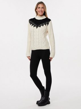 Sarah Kern Stehkragenshirt Strickpullover koerpernah mit Zopfmuster und Spitze