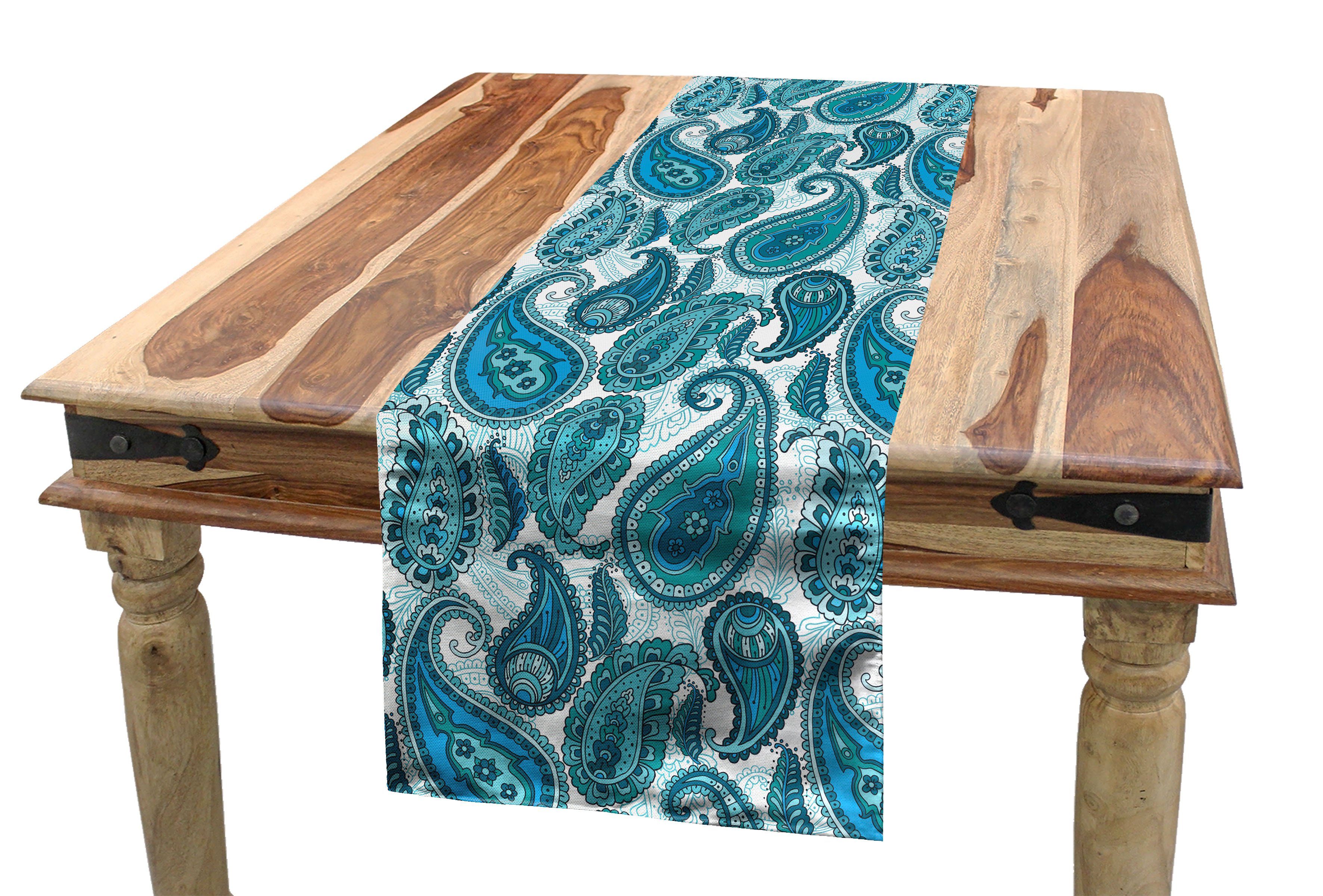 Abakuhaus Tischläufer Esszimmer Küche Rechteckiger Dekorativer Tischläufer, Paisley Ozean-Streifen und Blumen