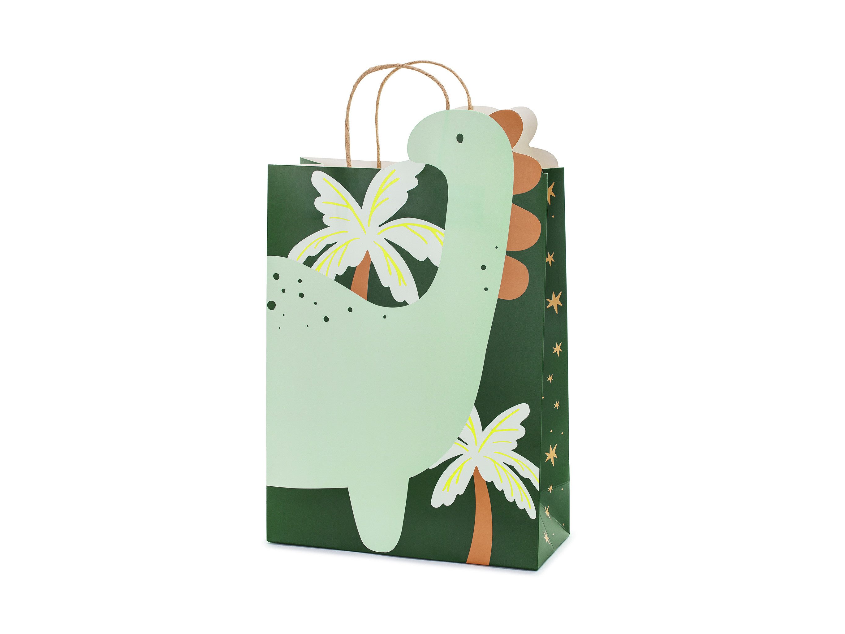 partydeco Aufbewahrungstasche, Geschenktüte Dinosaurier mit Henkel 24x37x10cm Grün