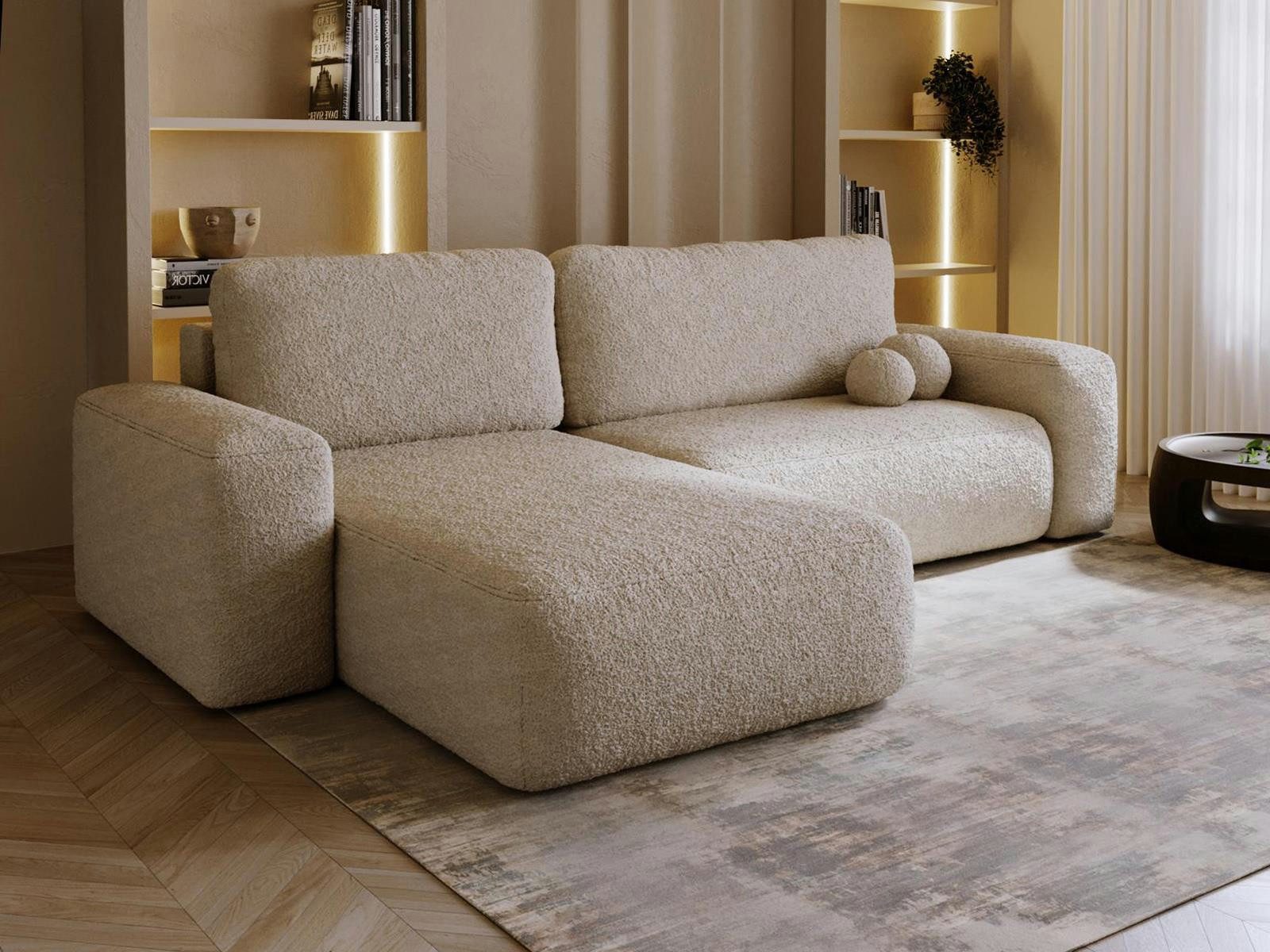 Compleo Ecksofa L-Form 282 cm breit, Elegant design, TEDIS, Couch mit Schlaffunktion, Wohnzimmer - Wohnlandschaft