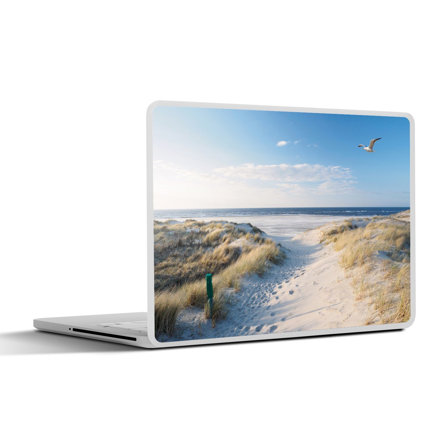 MuchoWow Laptop-Aufkleber Düne - Möwe - Strand - Meer - Sonne, (1tlg), Laptop Folien Cover, Наклейка, Sticker, Schutz vor Kratzern, 25x18 cm