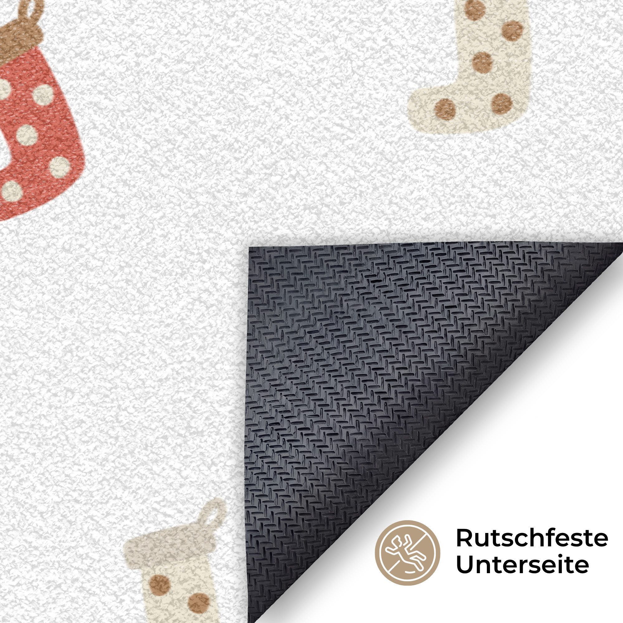 MuchoWow Fußmatte Groß Illustration - Weihnachtssocken - Weiß, Rechteckig, Sauberlaufmatte, Fußabtreter, Schmutzfänger 150x90 cm