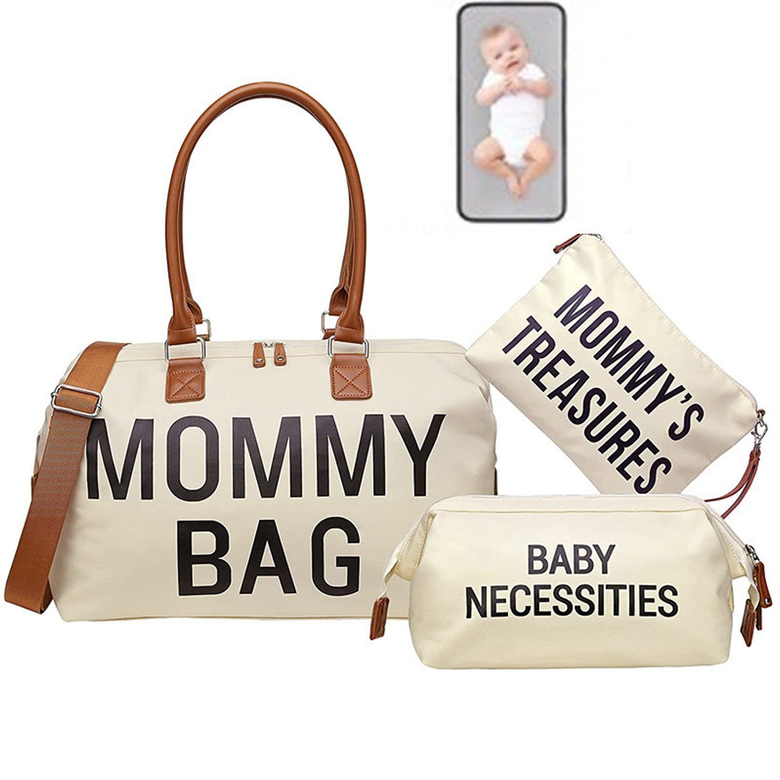 MODFU Wickeltasche Krankenhaus Mama Tasche Krankenhaustaschen Mommy Bag Wickelunterlage (mit Leder Griff, Mit 2 Tasche, Baby-Wickeltasche), Multifunktional Reisetasche für Mama Papa und Jungen Mädchen