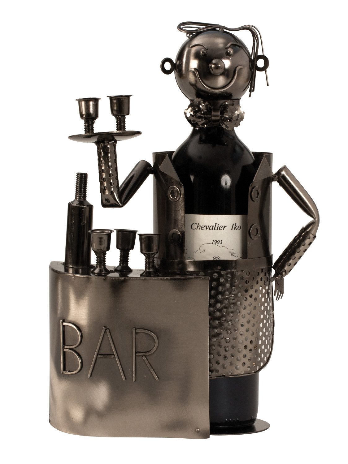 mucHome Weinflaschenhalter Barkeeper aus Metall, Höhe 33cm Bartender Barmann