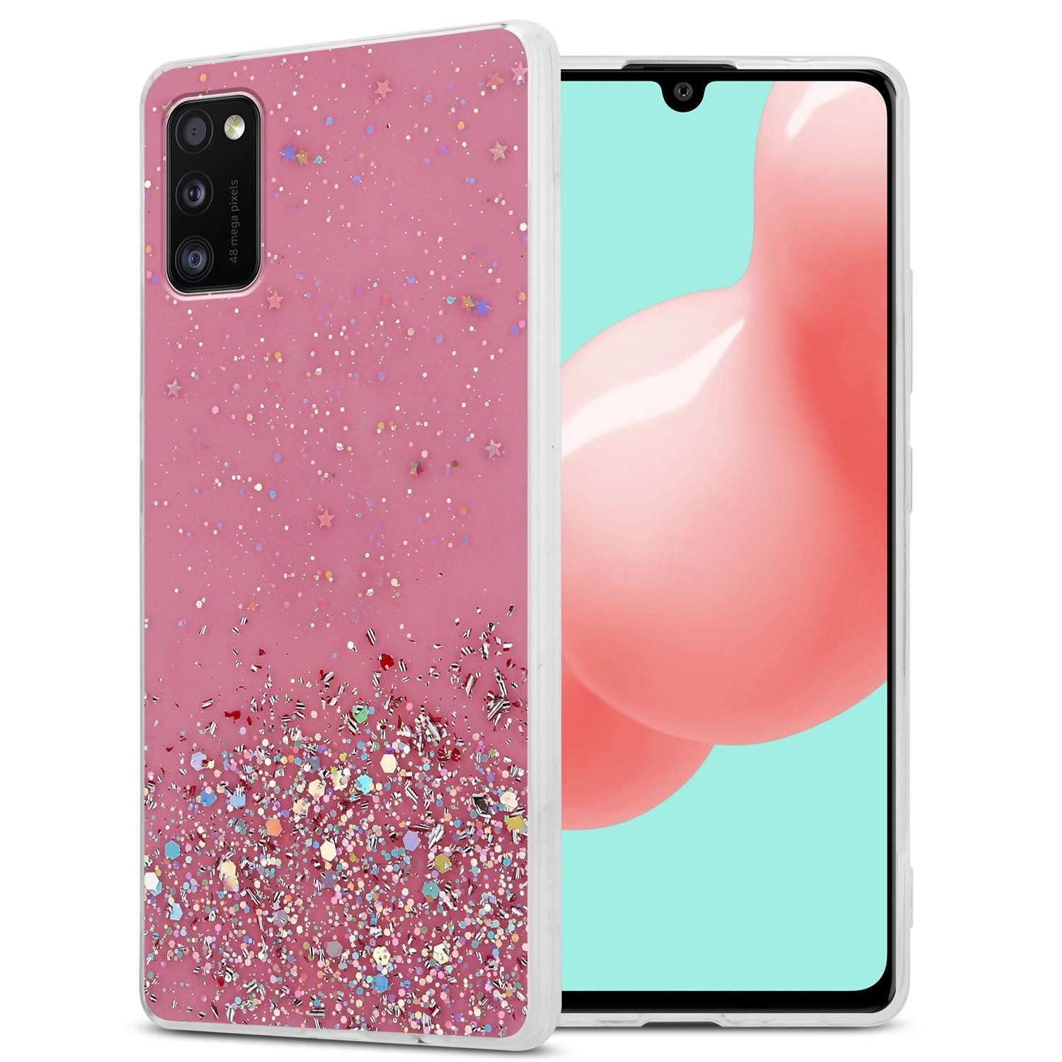Cadorabo Handyhülle für Samsung Galaxy A41 Hülle Samsung Galaxy A41, Flexible TPU Silikon Handy Schutzhülle - Hülle - mit Glitzer