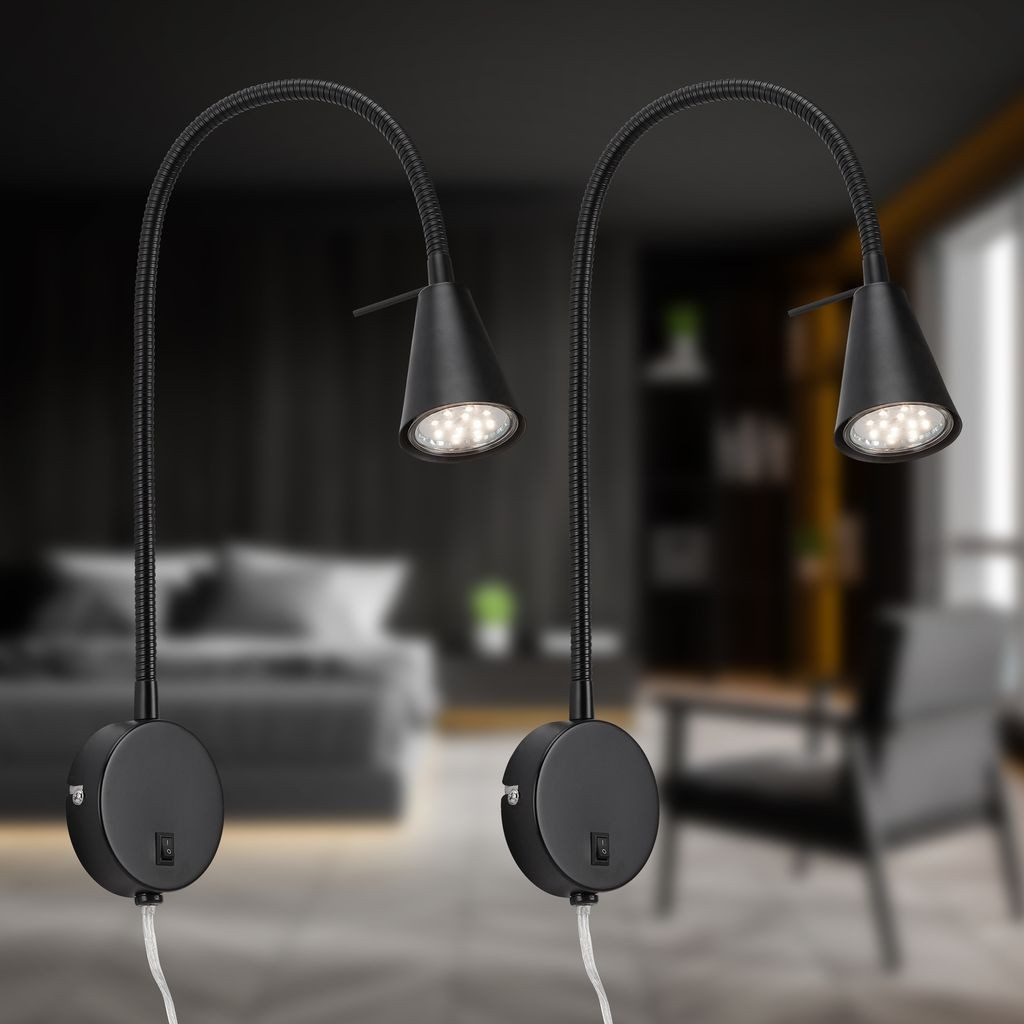 Briloner Leuchten Wandleuchte 2480025, LED wechselbar, 2700K - Extra-Warmweiß, schwarz, flexibler Arm, inkl. An/Aus Schalter, inkl. 1xLED/GU10