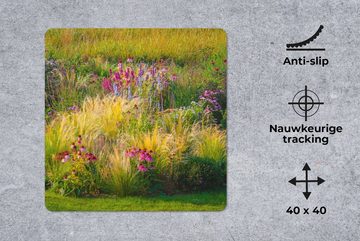 MuchoWow Gaming Mauspad Ziergras mit farbigen Blüten (1-St), Mousepad mit Rutschfester Unterseite, Gaming, 40x40 cm, XXL, Großes