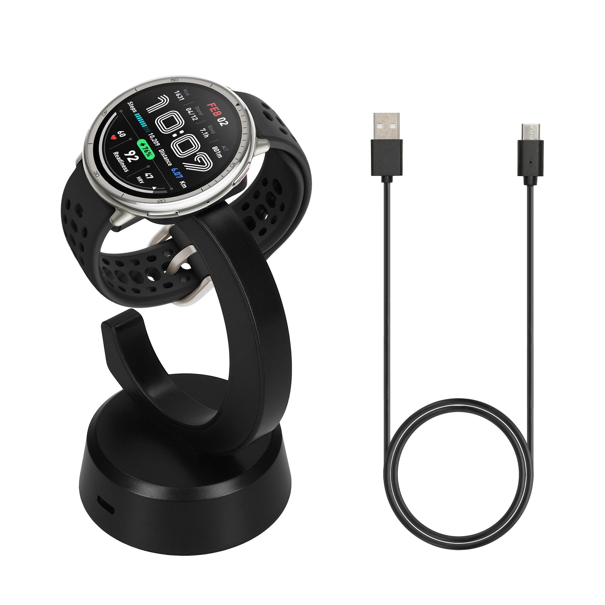kwmobile USB Ladegerät für Amazfit Bip 6 / Amazfit Active 2 (A2437) / Active 2 Smartwatch-Ladekabel, (13.40 cm), Smart Watch Ladestation - Ladekabel mit Standfunktion