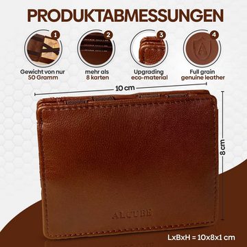 Alcube Geldbörse Magic Wallet I Das Original NAPPALEDER I Top ANGEBOTE I BESTSELLER! (Elegantem Design I RFID Geldbeutel für Herren & Damen aus 100% echtem Leder mit Platz für 8 Karten und Münzfach), Mini Geldbörse als Geschenk für Männer