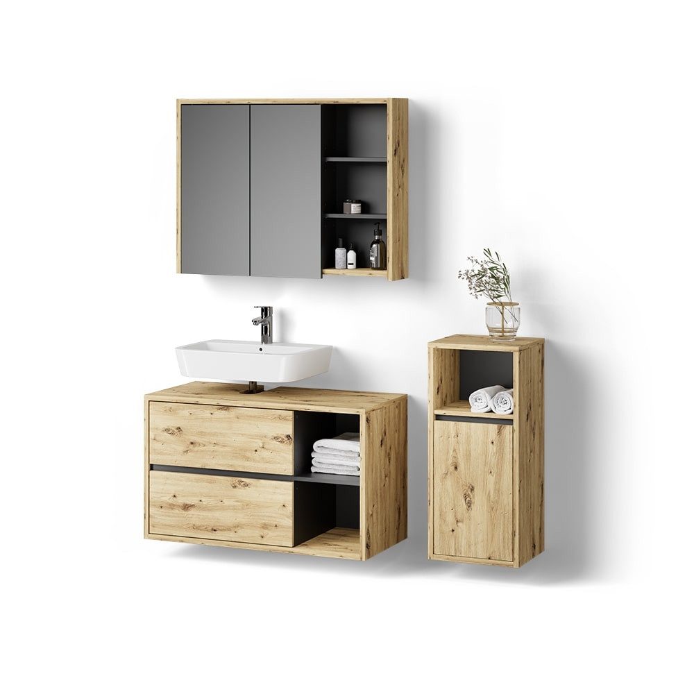Livinity® Badmöbel-Set Vomano, Braun/Anthrazit, 3 Teile, günstig online kaufen