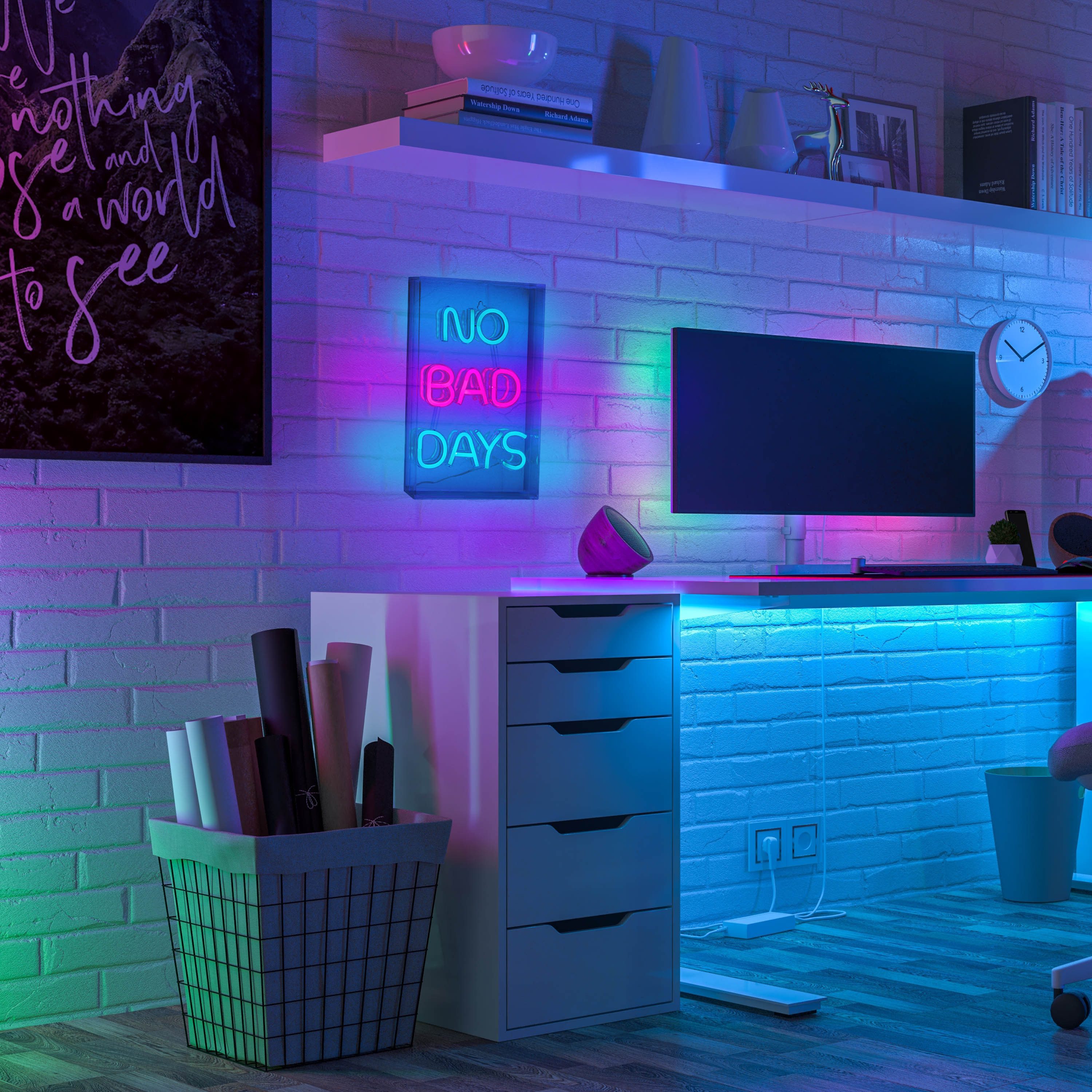 näve LED Dekolicht NO BAD DAYS, USB-Anschluss mit Ladefunktion, LED fest integriert, blau, rot, Schriftzug beleuchtet blau rot, Tisch- Wandfunktion, transparent, USB