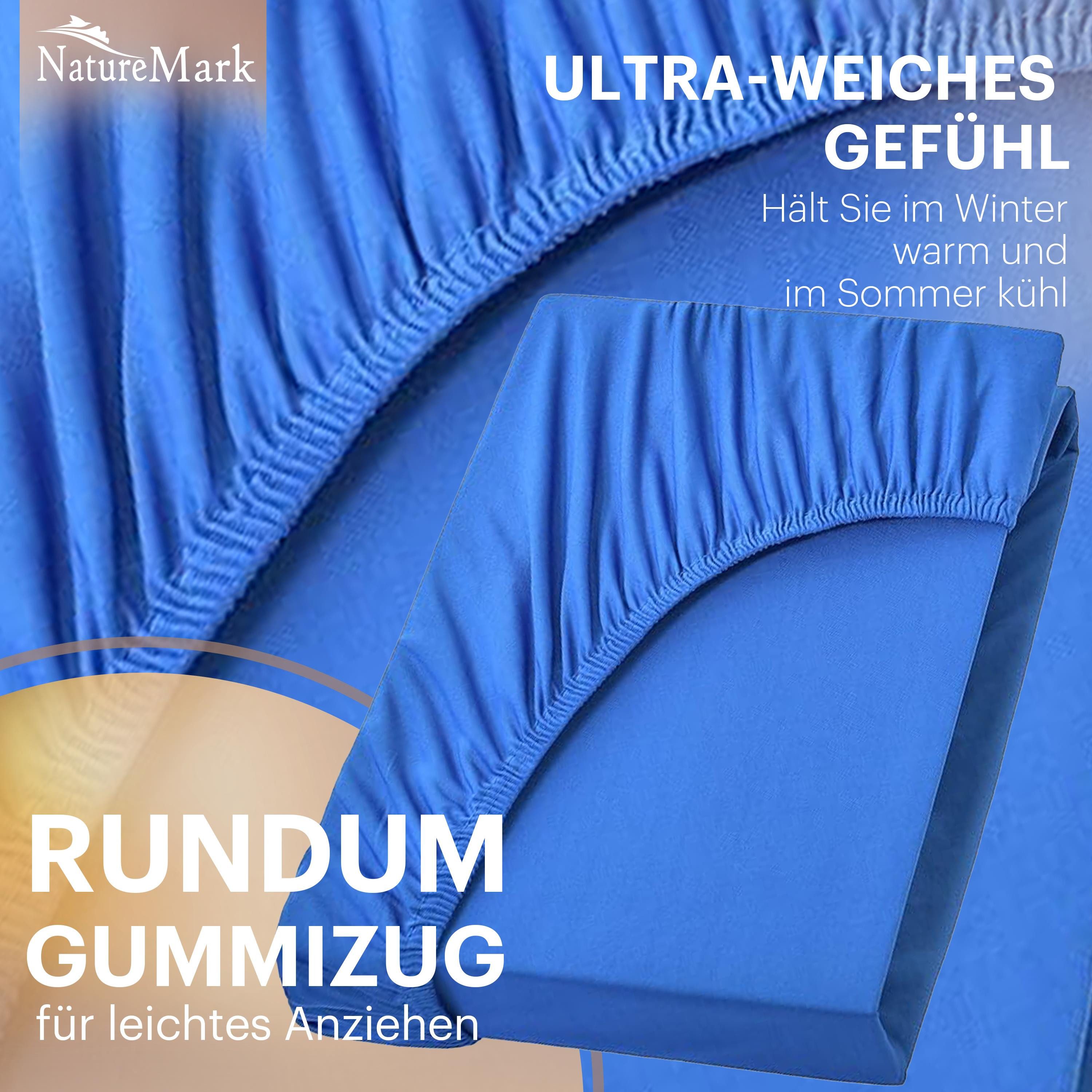 NatureMark Spannbettlaken Boxspringbett Spannbetttuch 200x220cm, Baumwolle, Gummizug: rundum, (1 Stück), 40 cm Steghöhe - 200 x 220cm Spannbetttuch, Royal blau – Bild 5 von 5