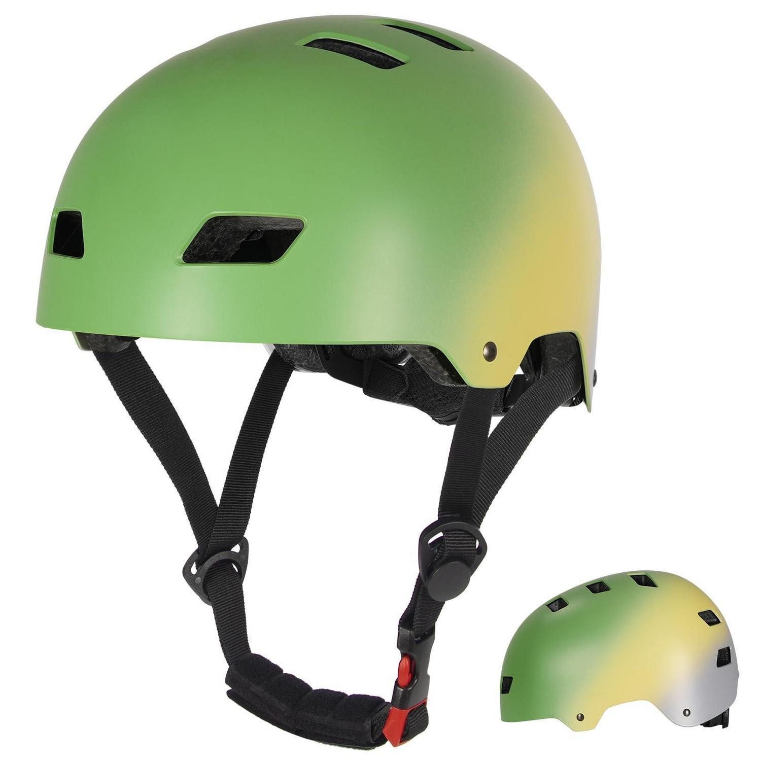 LuxusKollektion Skatehelm Fahrradhelm Grün-Gelb-Grau S