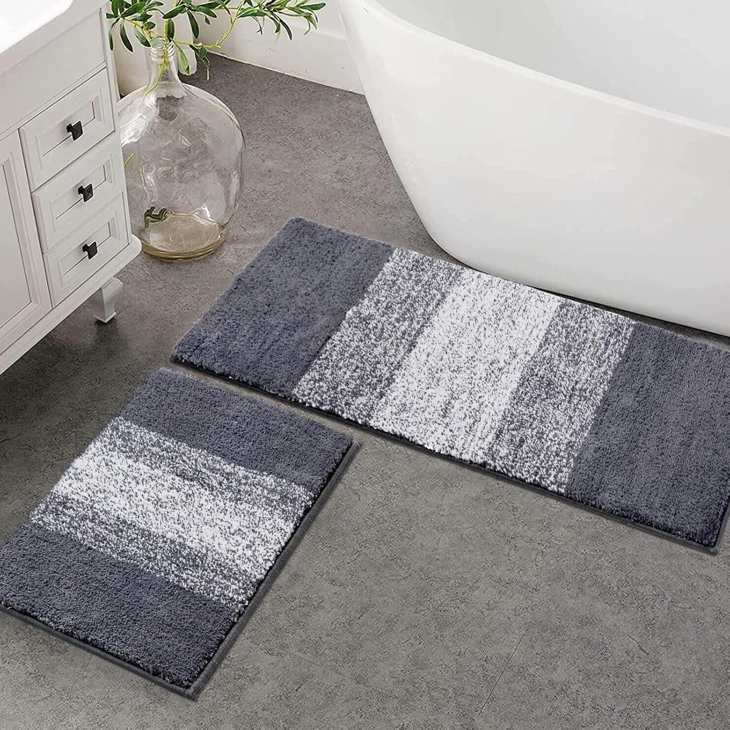 LuxusKollektion Badematte Badteppich Set 2teilig Mikrofaser Grau 45 x 65 + 45 x 120 cm
