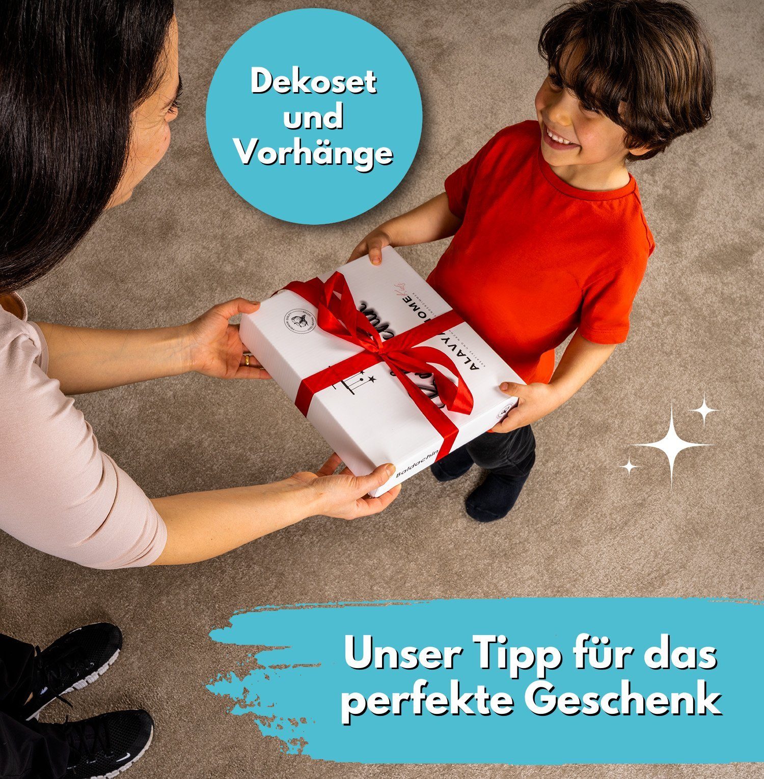 Stück zertifizierter 100 Schlafzimmer Stück 150 x Vorhang DEKO, Home®, Kinderzimmer, 300cm Baumwolle, cm 2 100% Wohnzimmer mit St), Bio-Musselin I Komplett Schlaufen für für (2 lang, cm Kurz Vorhänge I Kinderzimmer, Betthimmel Lichtschutz, Weiß 1 Alavya GOTS SET Dekoset Wimpelkette 2er-Set Hausbett