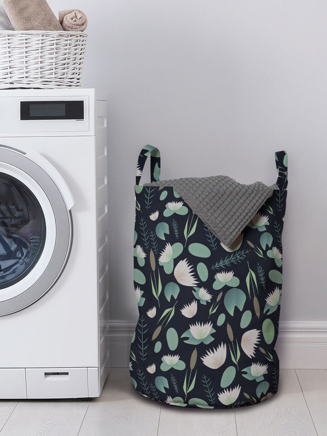 Wäschesäckchen einem Wäschekorb Waschsalons, See Elemente Asian Abakuhaus aus Griffen Kordelzugverschluss für mit Blätter