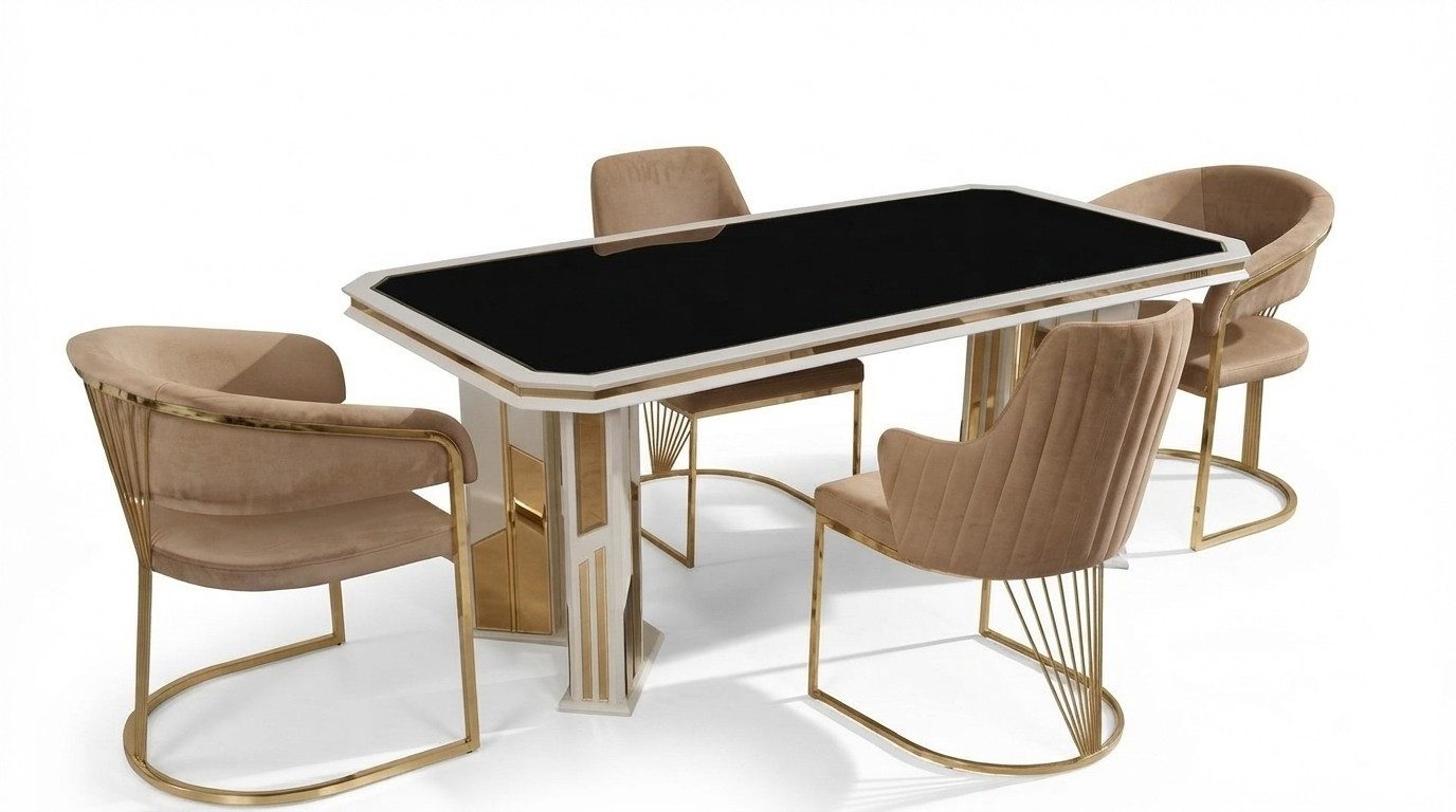 Xlmoebel Essgruppe Beige Esszimmergarnitur mit edlem Esstisch und Stühlen, (Essgruppe, 7-tlg., Esstisch + 6x Stühle), Hergestellt in Europa