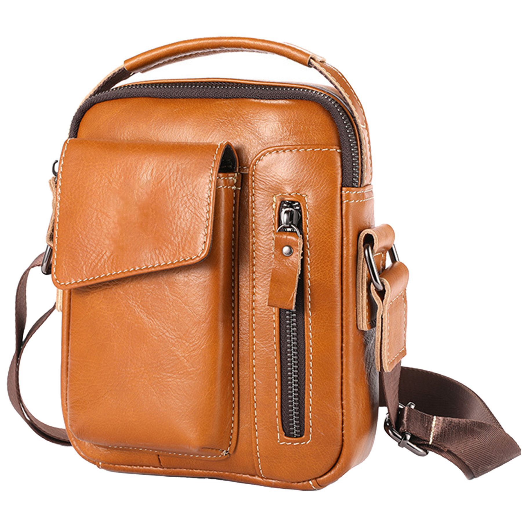 Mutig Umhängetasche Handytasche zum Umhängen Damen Herren Schultertasche Herrentasche (PU Leder Vintage Handytasche Messenger Umhängen Tasche Man Bag, Ledertasche Männer Tasche, mit Verstellbarem Gurt), für Business Arbeit Reise