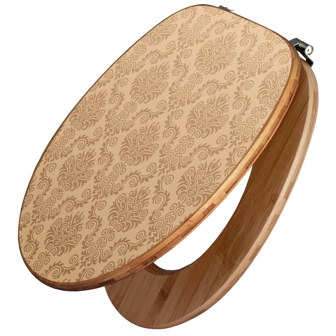 banjado WC-Sitz Bambus Motiv Tapete Beige (umweltfreundliches Material, Edelstahl Scharniere), 44 x 38 x 5 cm