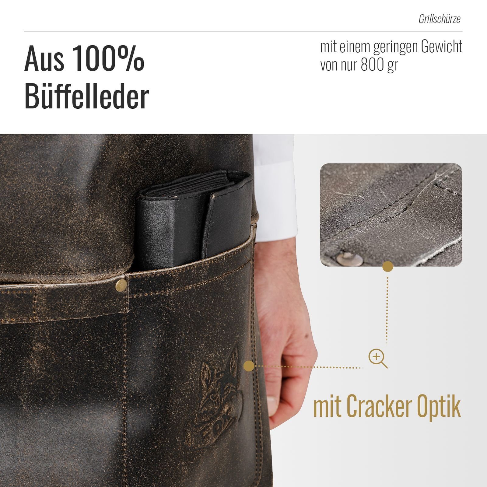BLACK FOREST FOX Grillschürze BUTCHER Barista Cracker Leder Schürze BBQ Grill- und Arbeitsschürze