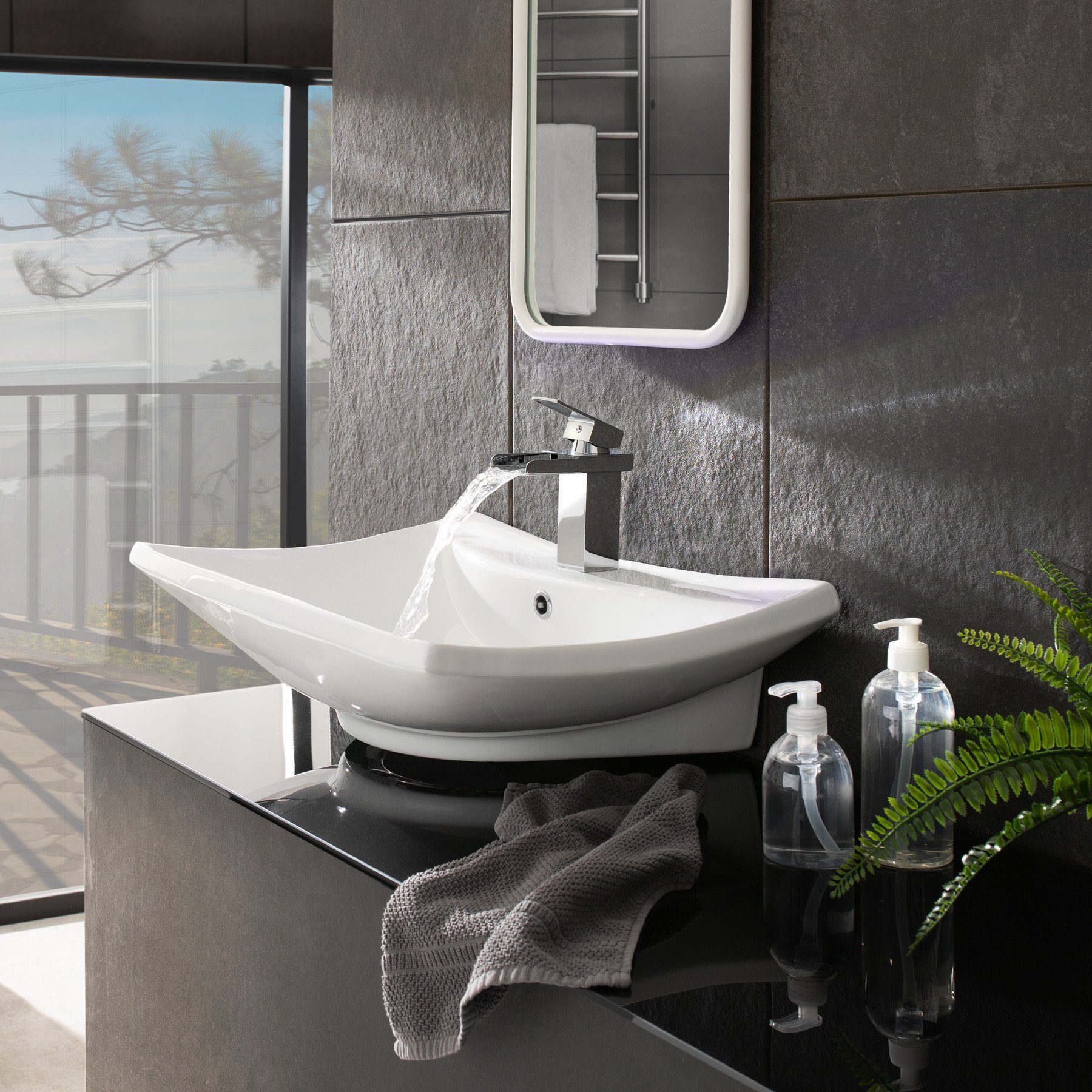 Aquafaucet Wasserfall-Wasserhahn Mit Einhebel – Chrom, Messing, Für Waschbecken