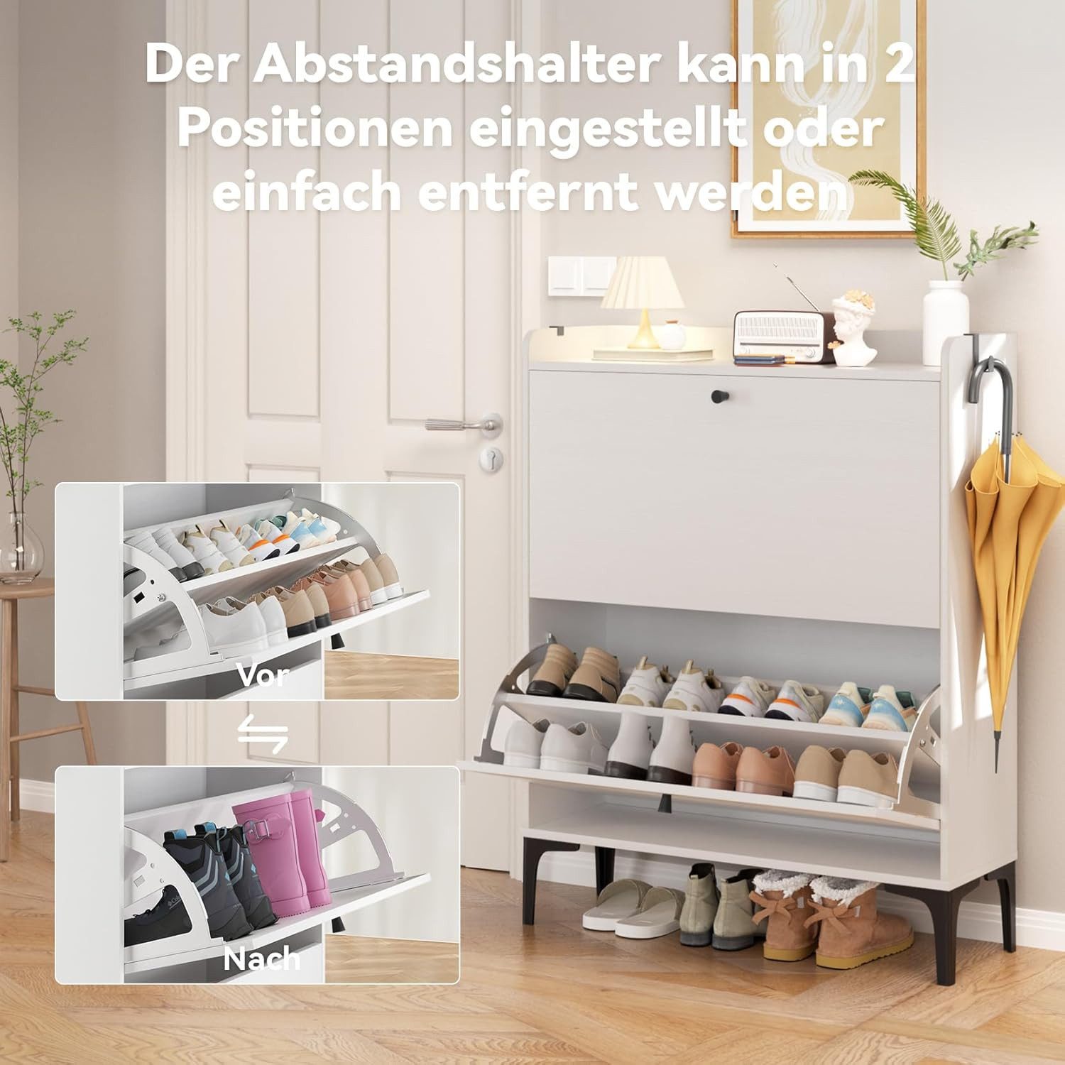 Dripex Schuhschrank mit 2 klappbaren Schubladen und Metallfüßen, verstellbare Fächer – Bild 4 von 5