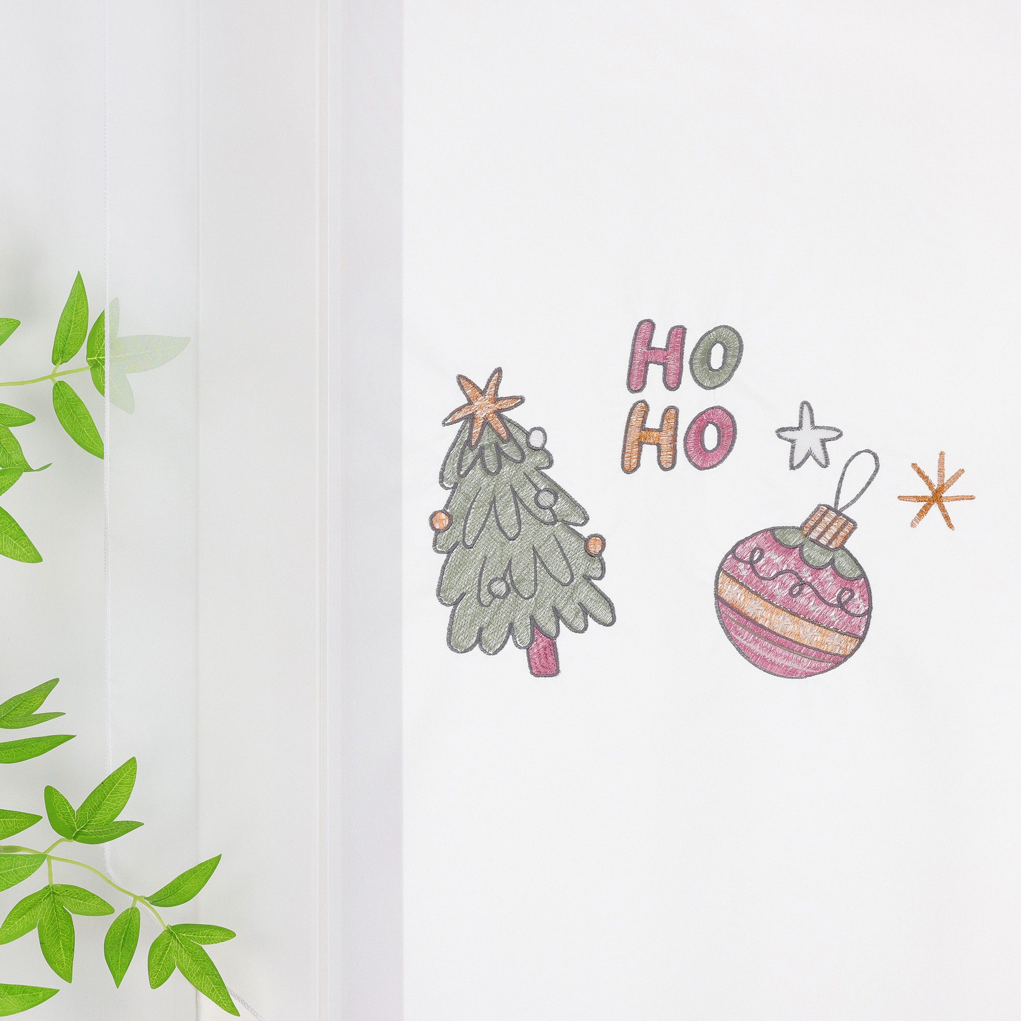 Joyswahl Scheibengardine (1 St), Stangendurchzug, transparent, Voile, Panneaux mit Weihnachtsbaum-Stickerei