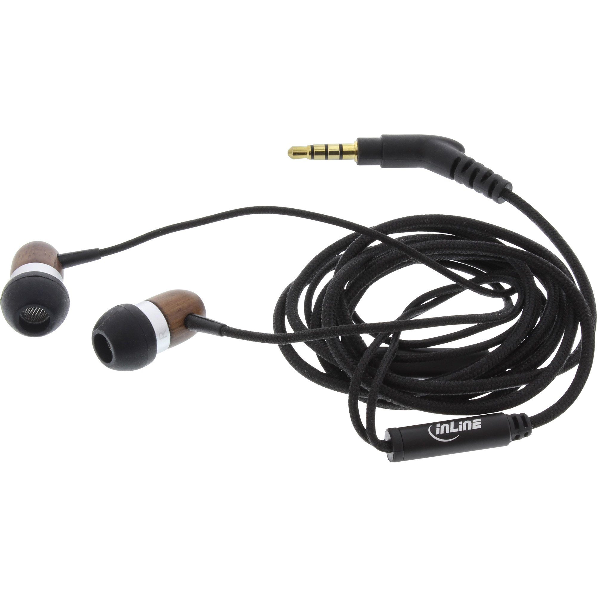 Headset Kabelmikrofon und In-Ear-Kopfhörer mit In-Ear Inline Walnuß Funktionstaste,
