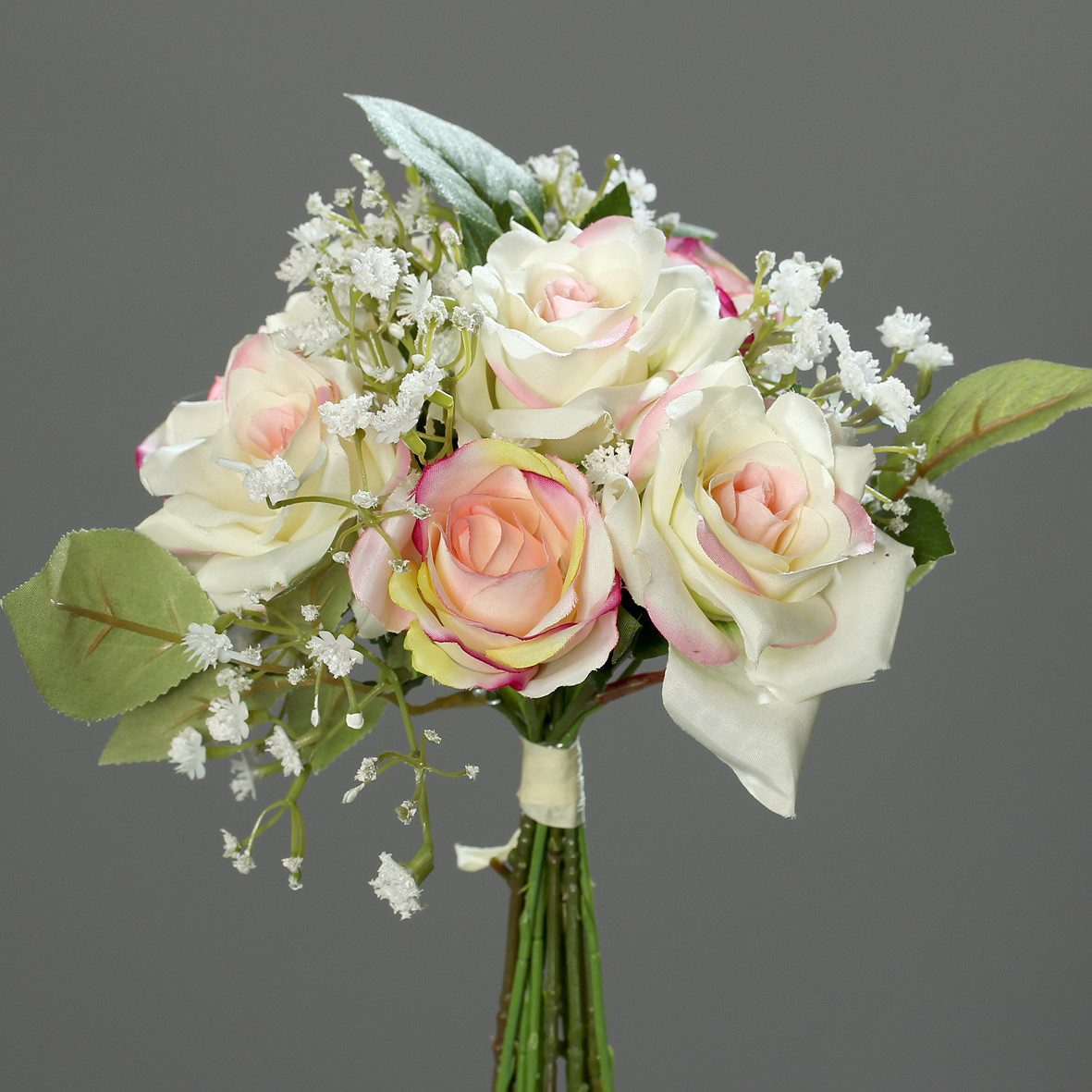 Kunstblumenstrauß Rosen-Schleierkraut-Bouquet 20cm, mucPlants günstig online kaufen