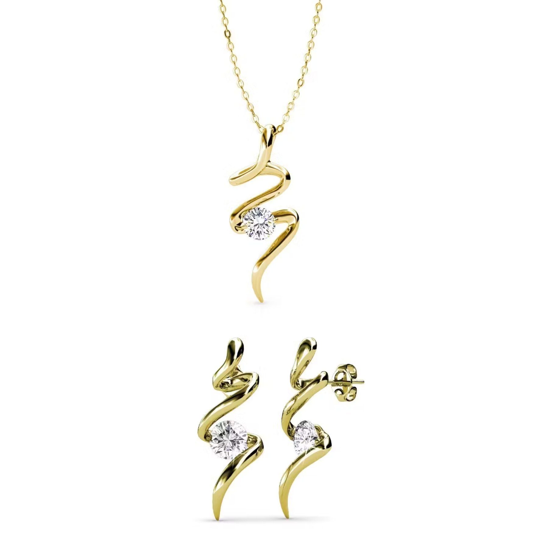 mit Kristall, 18 Eisvogel Karat vergoldet Ella Set Goldschmuck Schmuckset Spiral