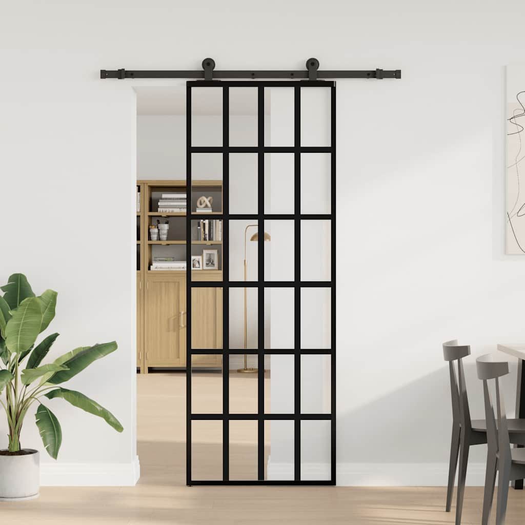 vidaXL Haustür Schiebetür mit Beschlag 76x205 cm ESG-Glas & Aluminium (1-St)