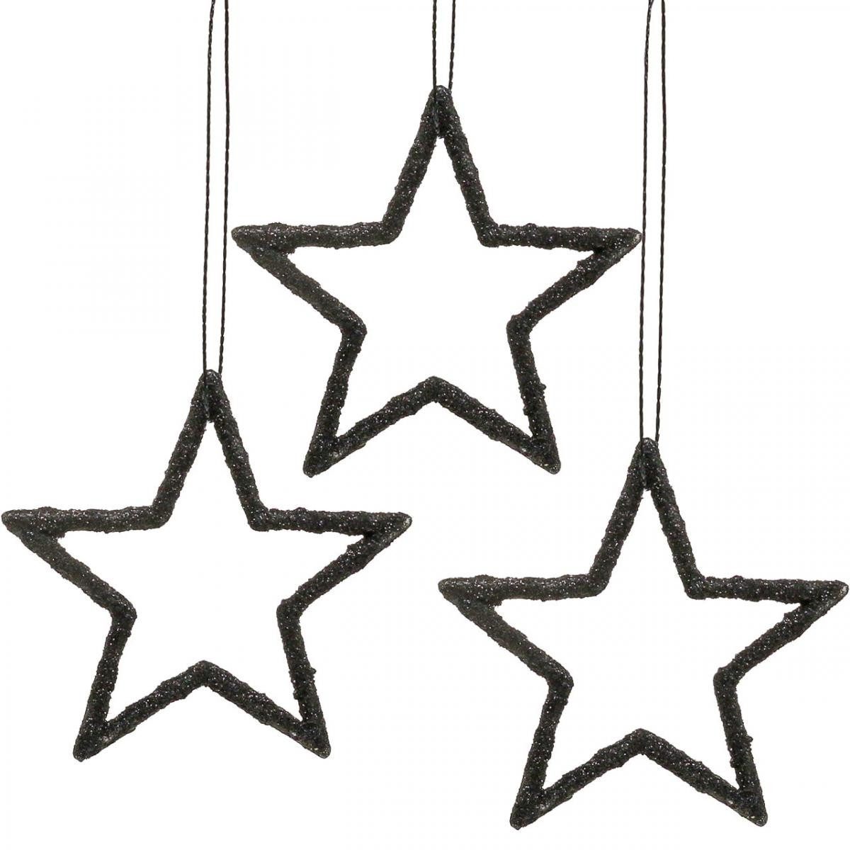 Christbaumschmuck Weihnachtsdeko Glänzender Schwarzer Glitter-Stern Anhänger 7,5cm 40er