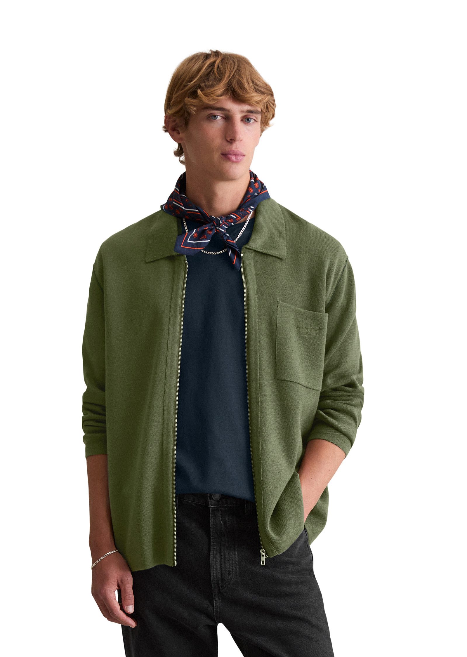 Marc O'Polo DENIM Cardigan mit Reißverschluss und Polokragen