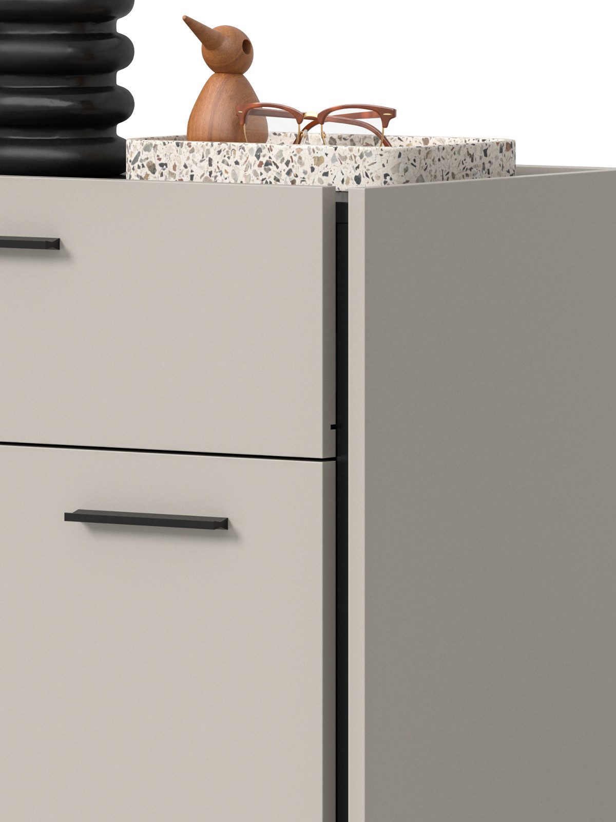 Inn.Furn Schuhkommode Nevia (Flurkommode in Kaschmir / Sand mit Schwarz, 2-türig, 75 x 106 cm), mit Soft-Close-Funktion und Vollauszug