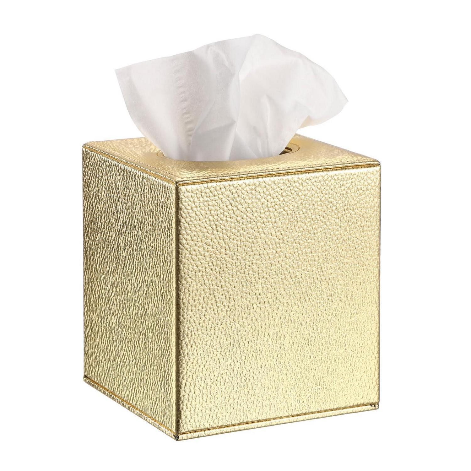 LuxusKollektion Papiertuchbox PU-Leder Taschentuchbox Strukturiert Goldfarben