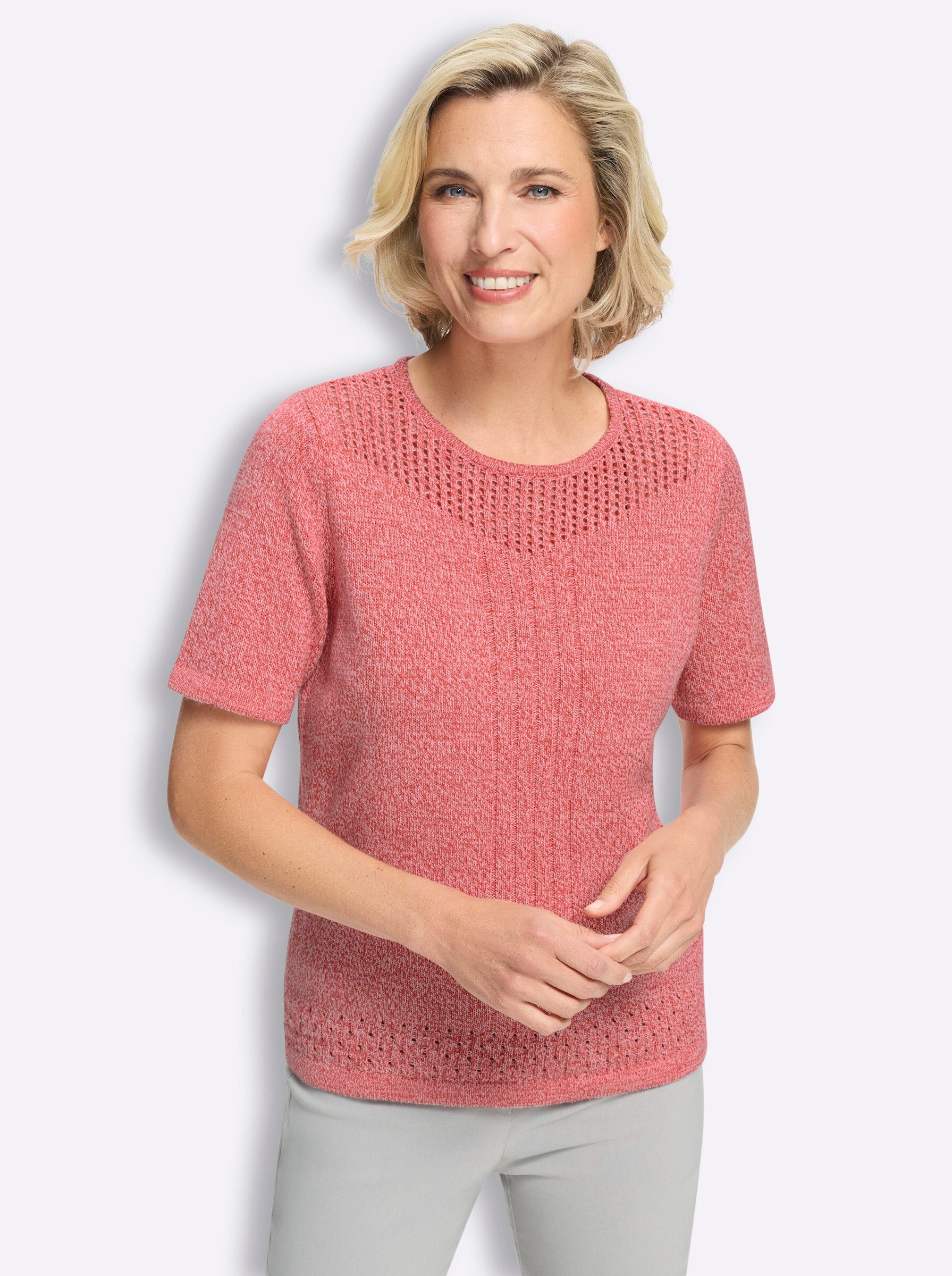 Strickpullover Kurzarm-Pullover Kurzarm Jersey, Ajour