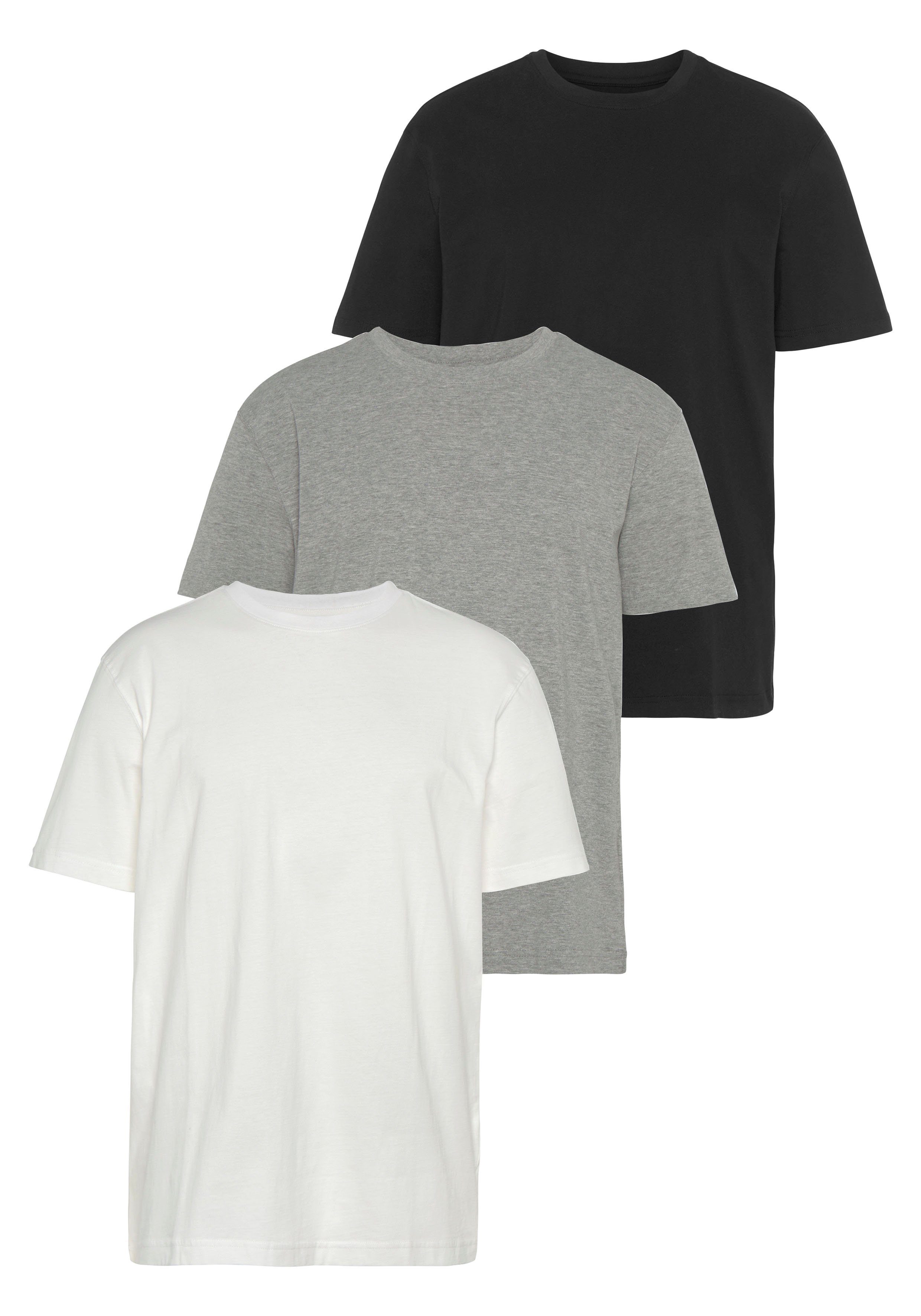 Man's World T-Shirt neue Farben! (3er-Pack) Kurzarm, unifarben, Rundhals, aus Baumwolle