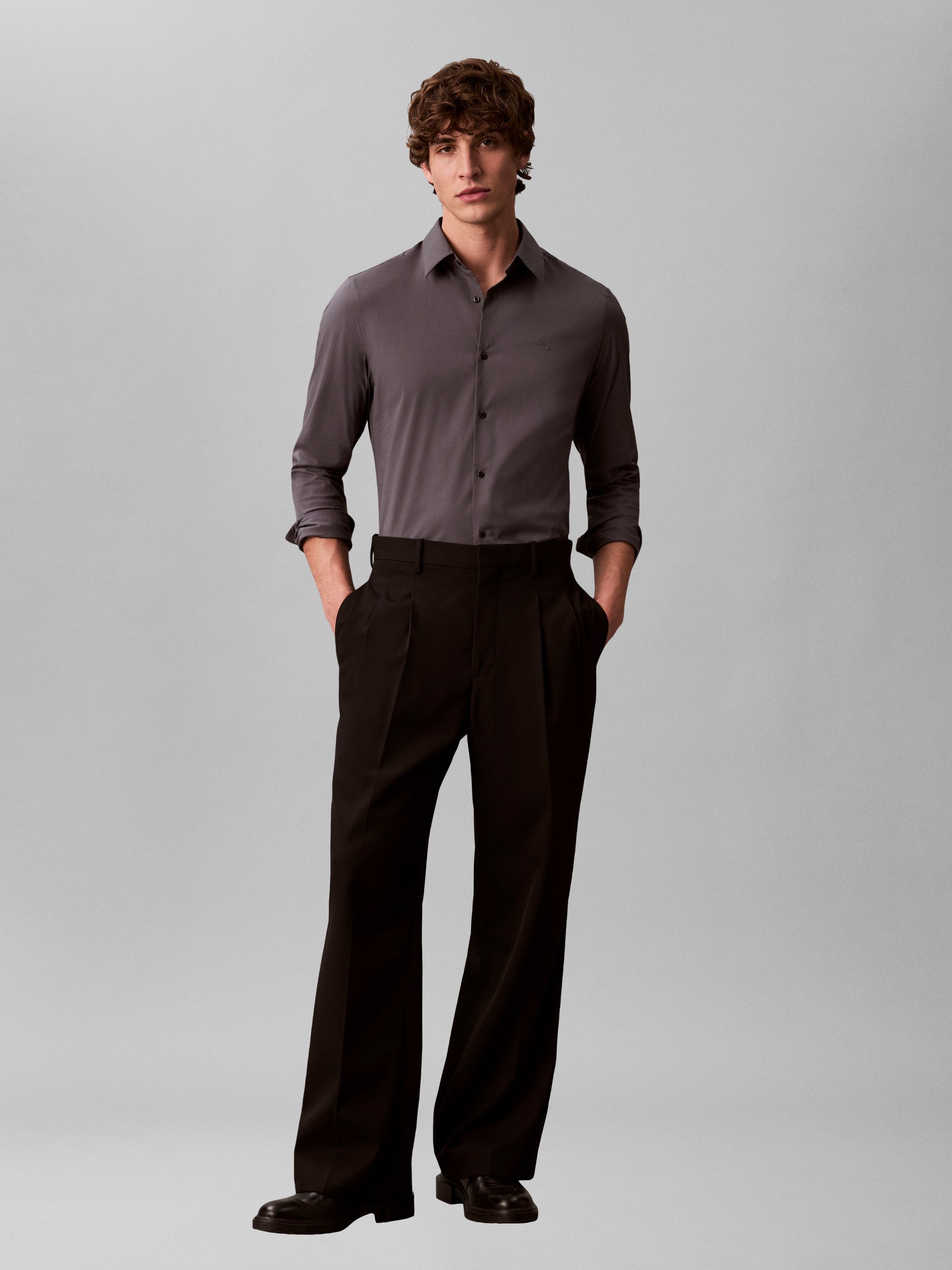 Calvin Klein Langarmhemd slim fit, in Unifarbe