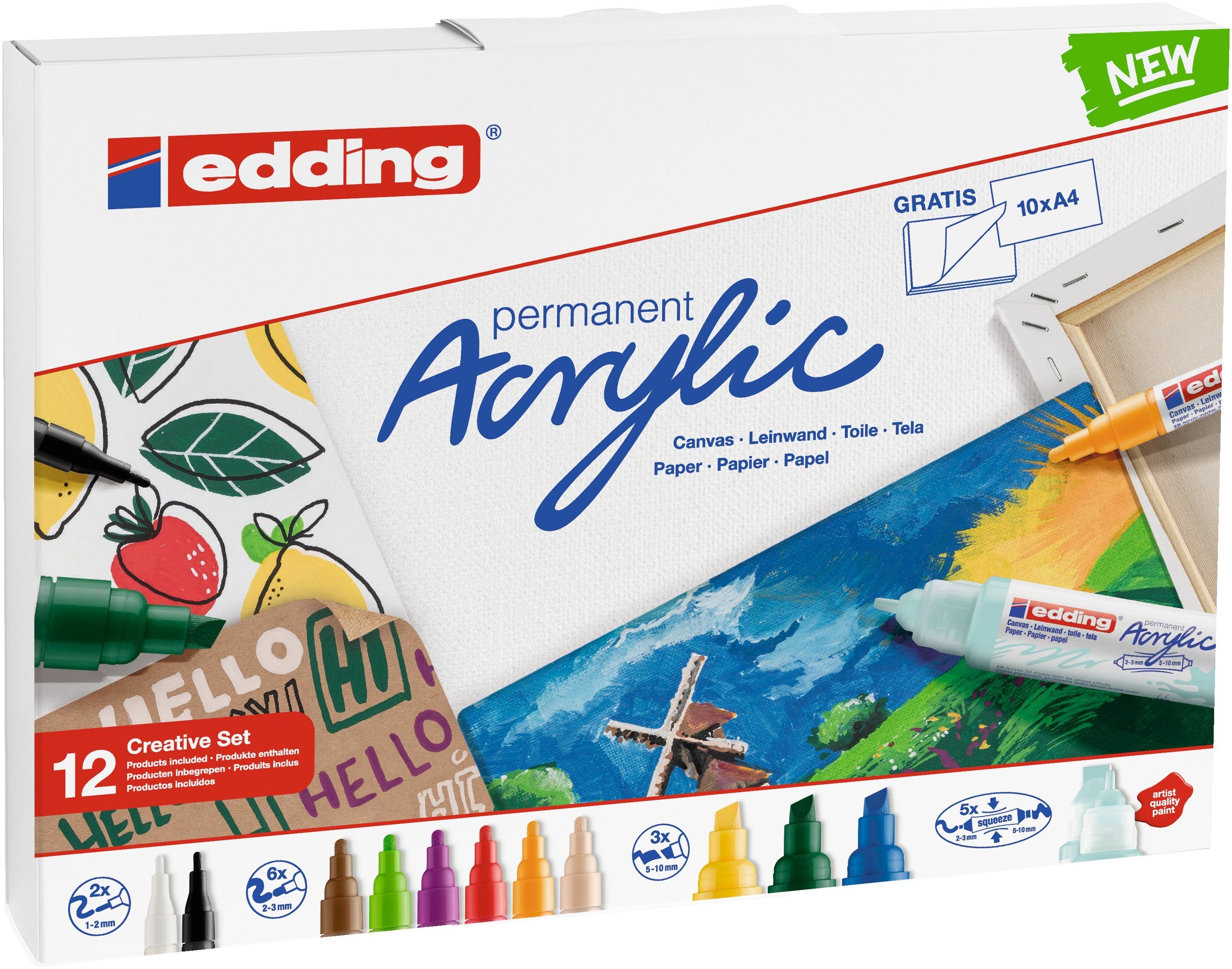 edding Malstift edding Acrylmarker 12er Kreativ Set Basic Etui