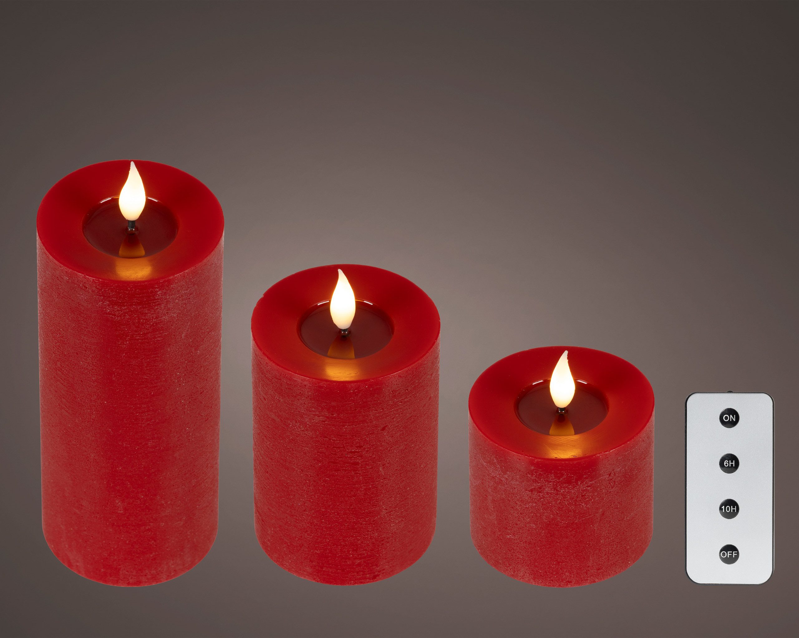 Lumineo LED-Kerze, Timer, warmweiß, LED Kerzen 11-19cm mit Timer Wachs 3 Stück Rot Warmweiß
