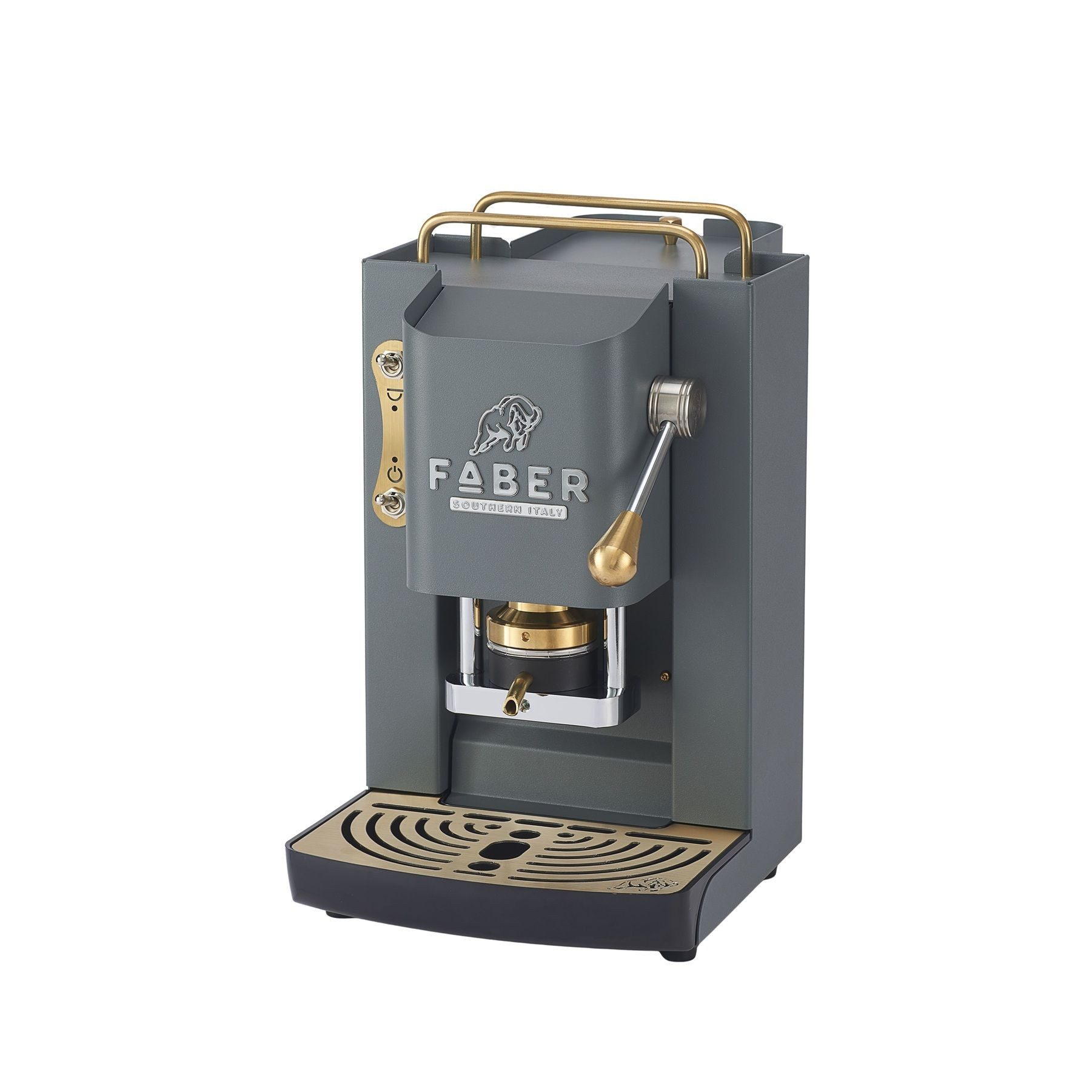 Faber Coffee Machines Kaffeepadmaschine Faber Pro Deluxe 3.0 Messing, ESE Pads, Messing-Details mit hochwertigem 3D-Logo