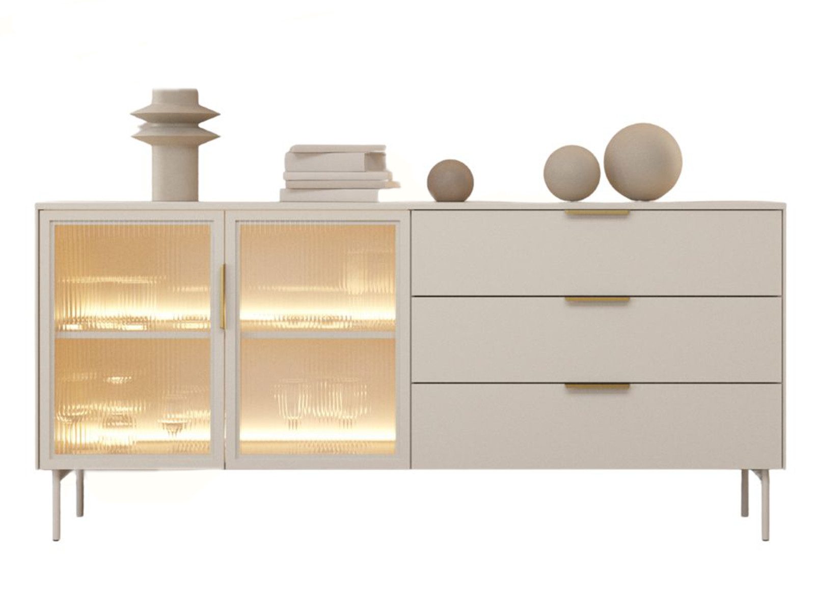 Compleo Schubkastenkommode modern und elegant MARBELA, Kommode mit drei Schubladen, mit Glasfront