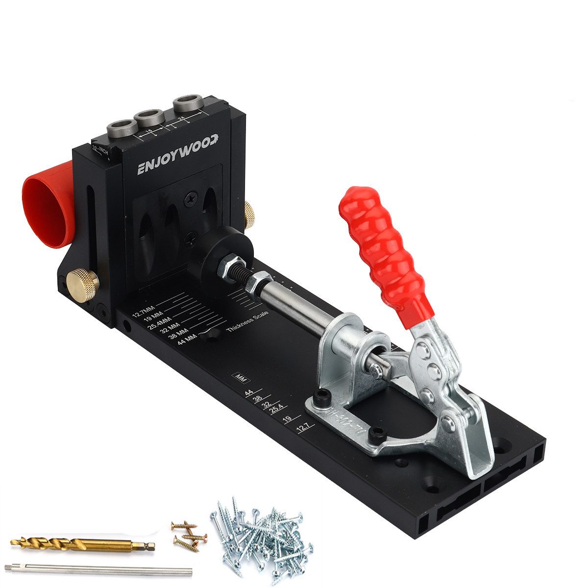 ENJOYWOOD Bohrlehre, 3-Loch 3/8" Aluminum Bohrhilfe Bohrschablone Taschenlochlehre