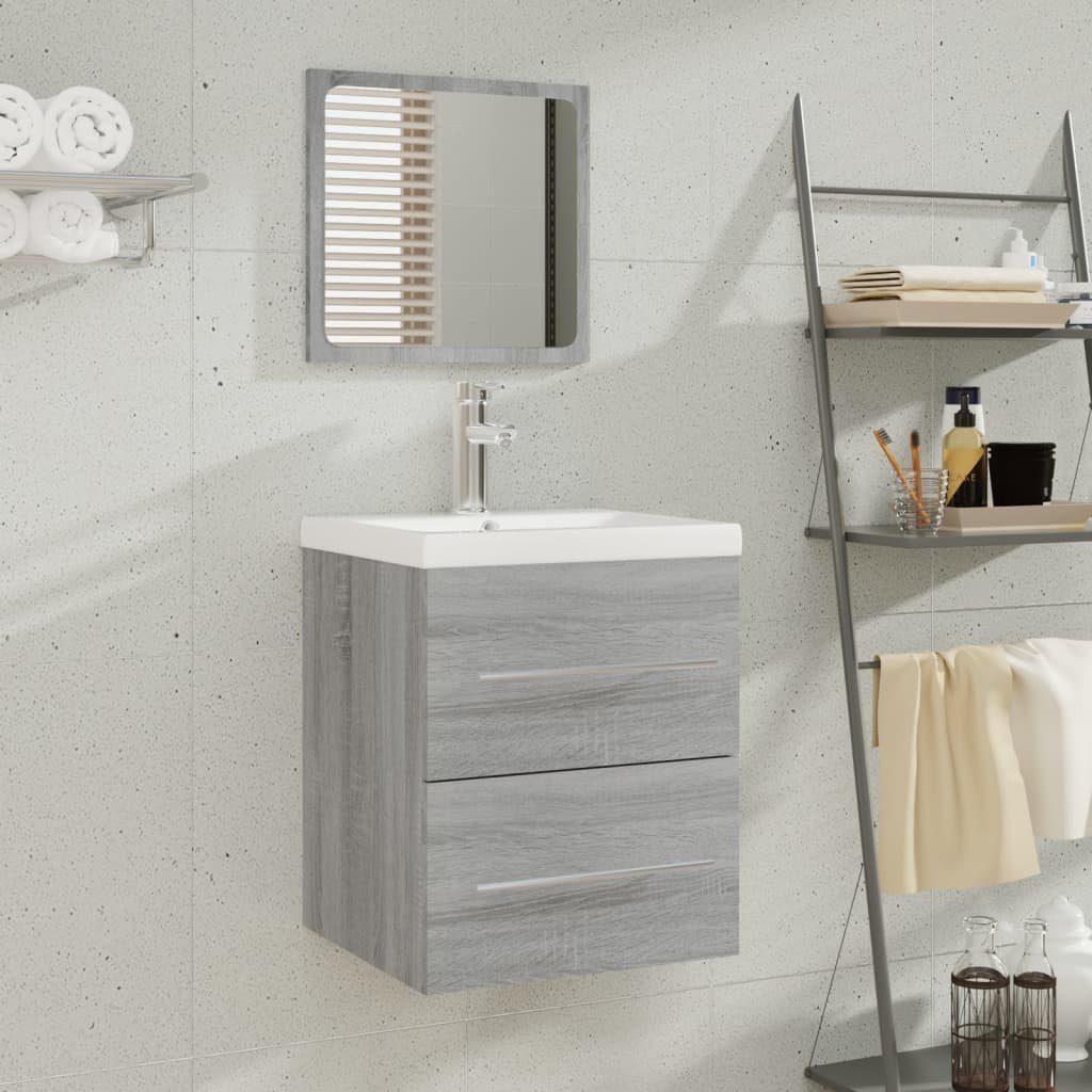 vidaXL Badezimmerspiegelschrank Waschbeckenschrank mit Einbaubecken Grau Sonoma Holzwerkstoff (2-St)
