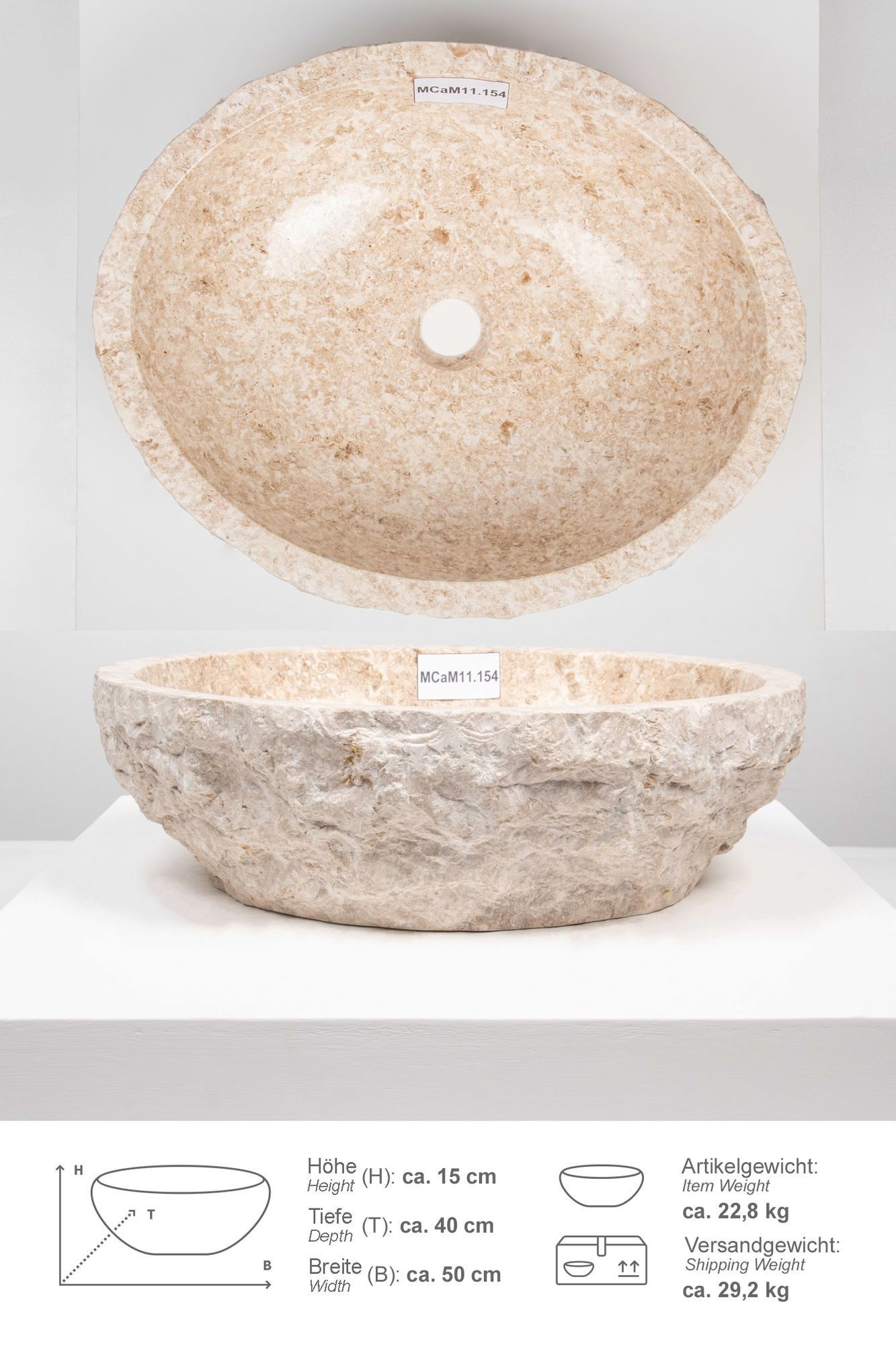 wohnfreuden Aufsatzwaschbecken Erosi Marmor Waschbecken 50 cm creme (Kein S günstig online kaufen