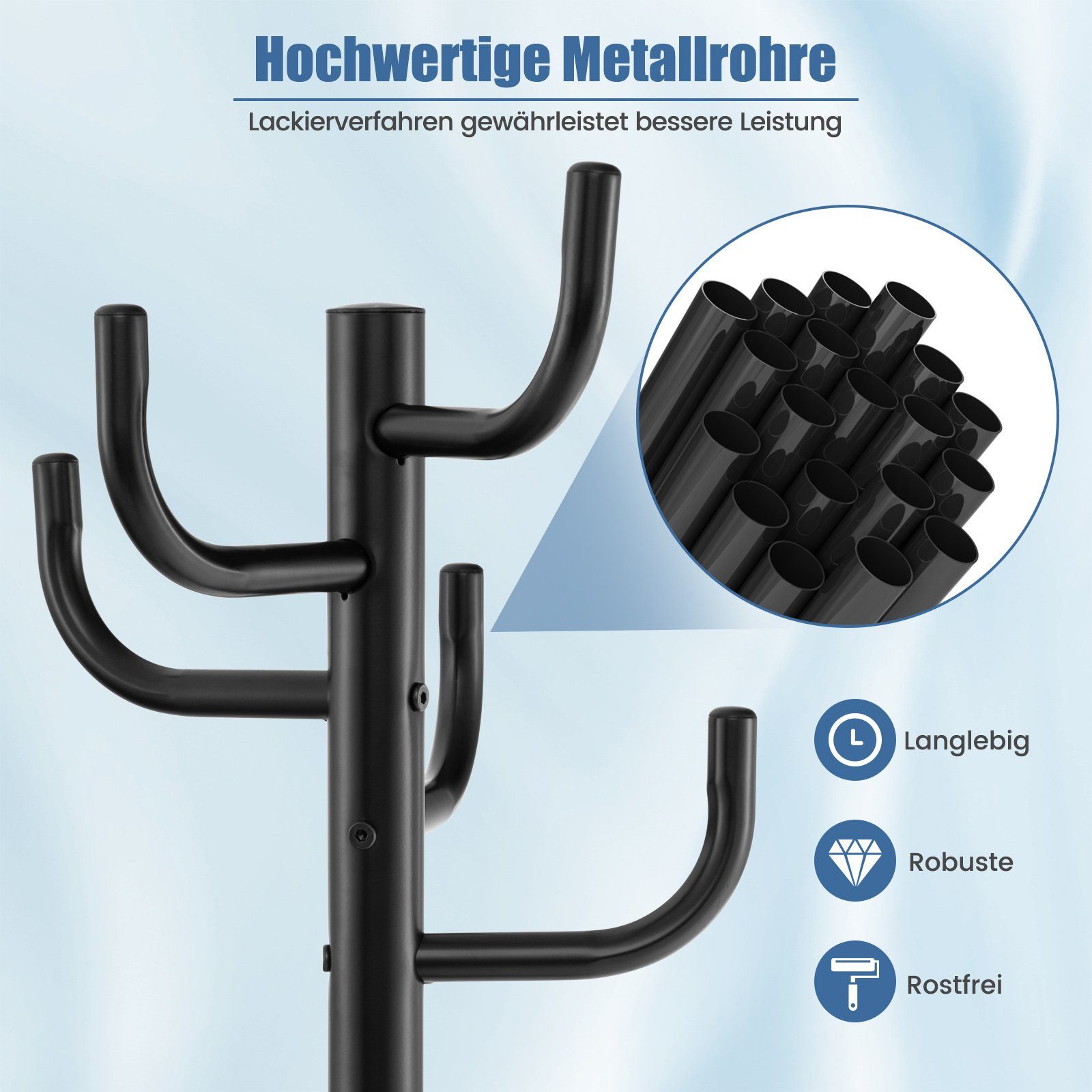 COSTWAY Garderobenständer Kleiderständer, Metall mit 8 Haken, φ33,5 x 175cm