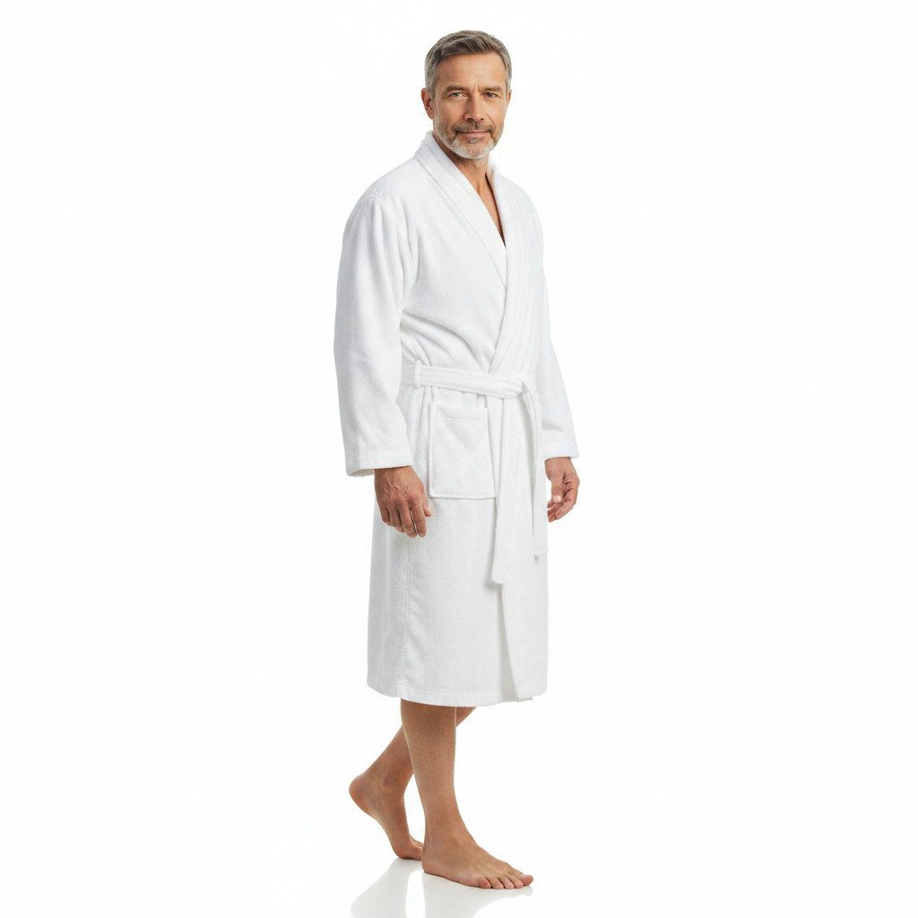 Ringella Unisex-Bademantel aus saugstarkem Frottee, mit Bindegürtel und aufgesetzten Taschen, Baumwolle, Kimonokragen, Bindegürtel, Microcotton-Frottee
