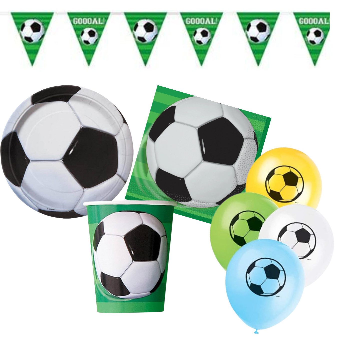 Partystrolche Einweggeschirr-Set Partyset Fußball für die Kicker Party, 41 tlg. Fanparty, 8 Personen, Fußball Partyset für 8 Personen