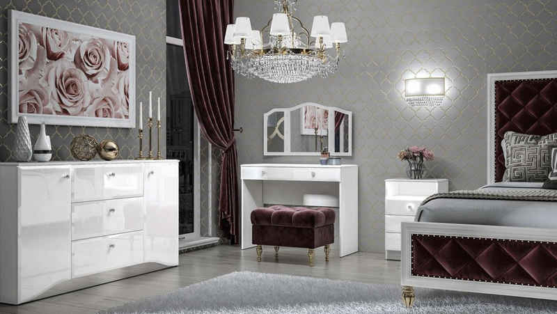 Stylefy Schlafzimmer-Set Grace Weiß Weiß Hochglanz